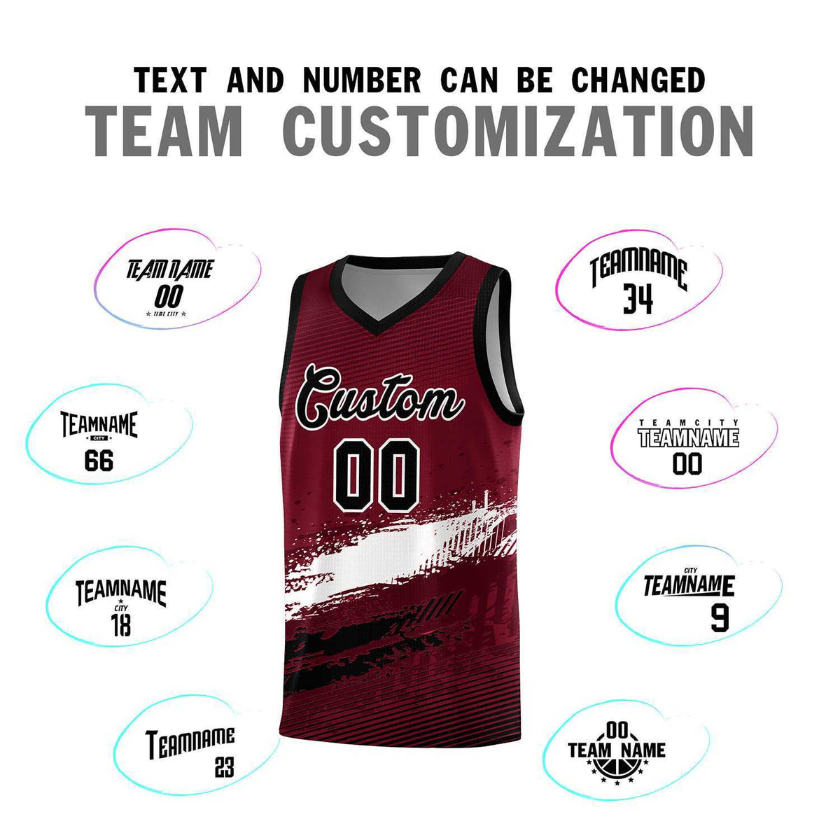 Custom Crimson White and Black Graffiti Pattern Sports Uniform Basketball Jersey|KXKSHOP