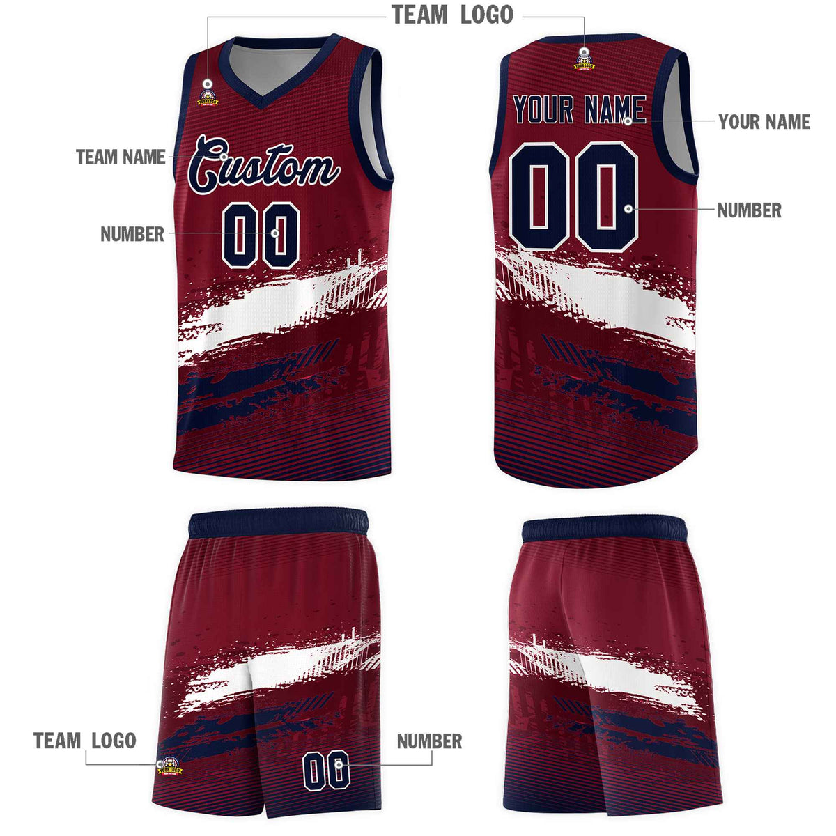Custom Crimson White and Navy Graffiti Pattern Sports Uniform Basketball Jersey|KXKSHOP