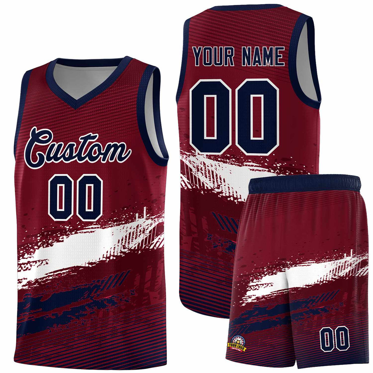 Custom Crimson White and Navy Graffiti Pattern Sports Uniform Basketball Jersey|KXKSHOP