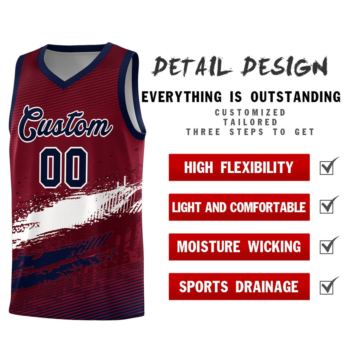 Custom Crimson White and Navy Graffiti Pattern Sports Uniform Basketball Jersey|KXKSHOP