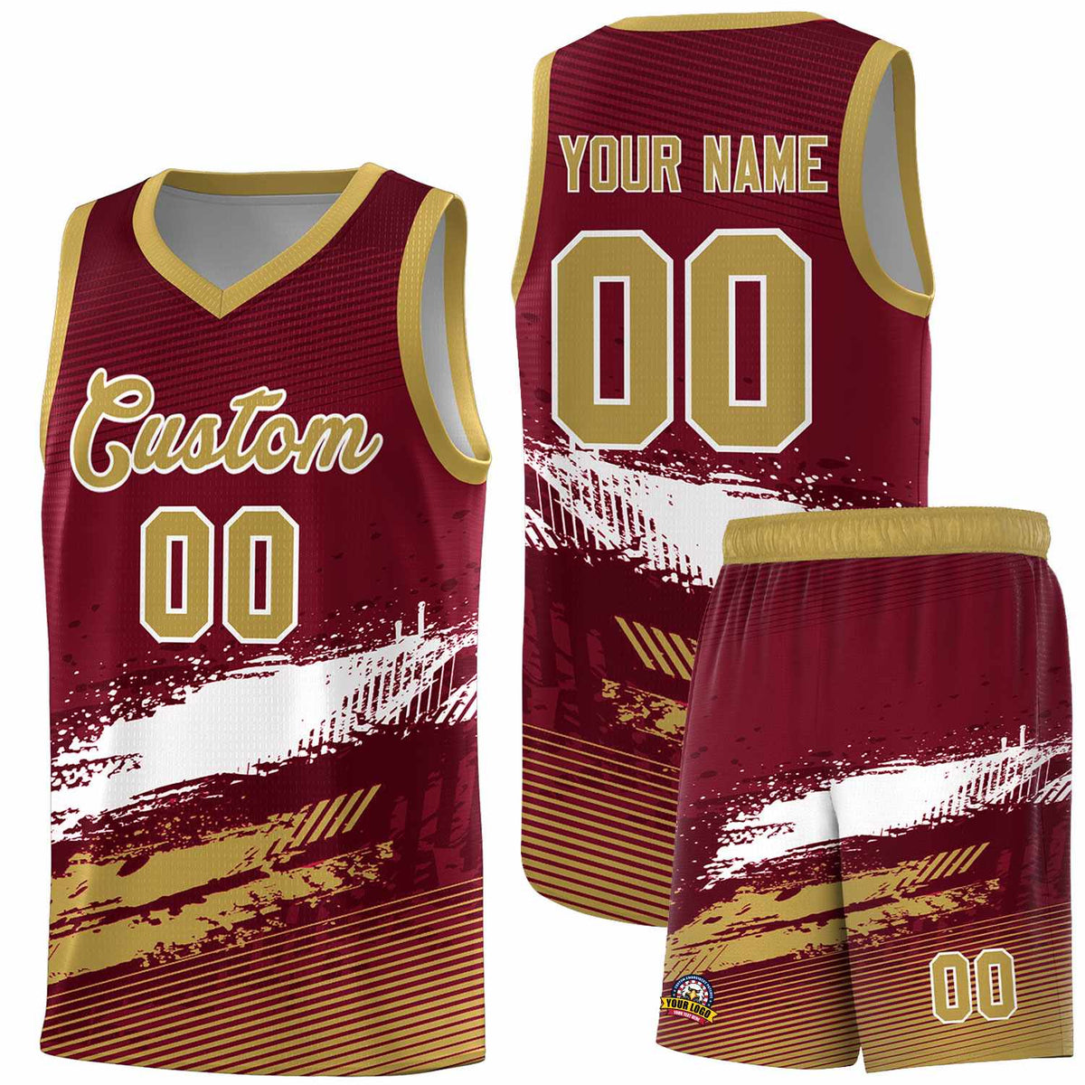 Custom Crimson White and Khaki Graffiti Pattern Sports Uniform Basketball Jersey|KXKSHOP