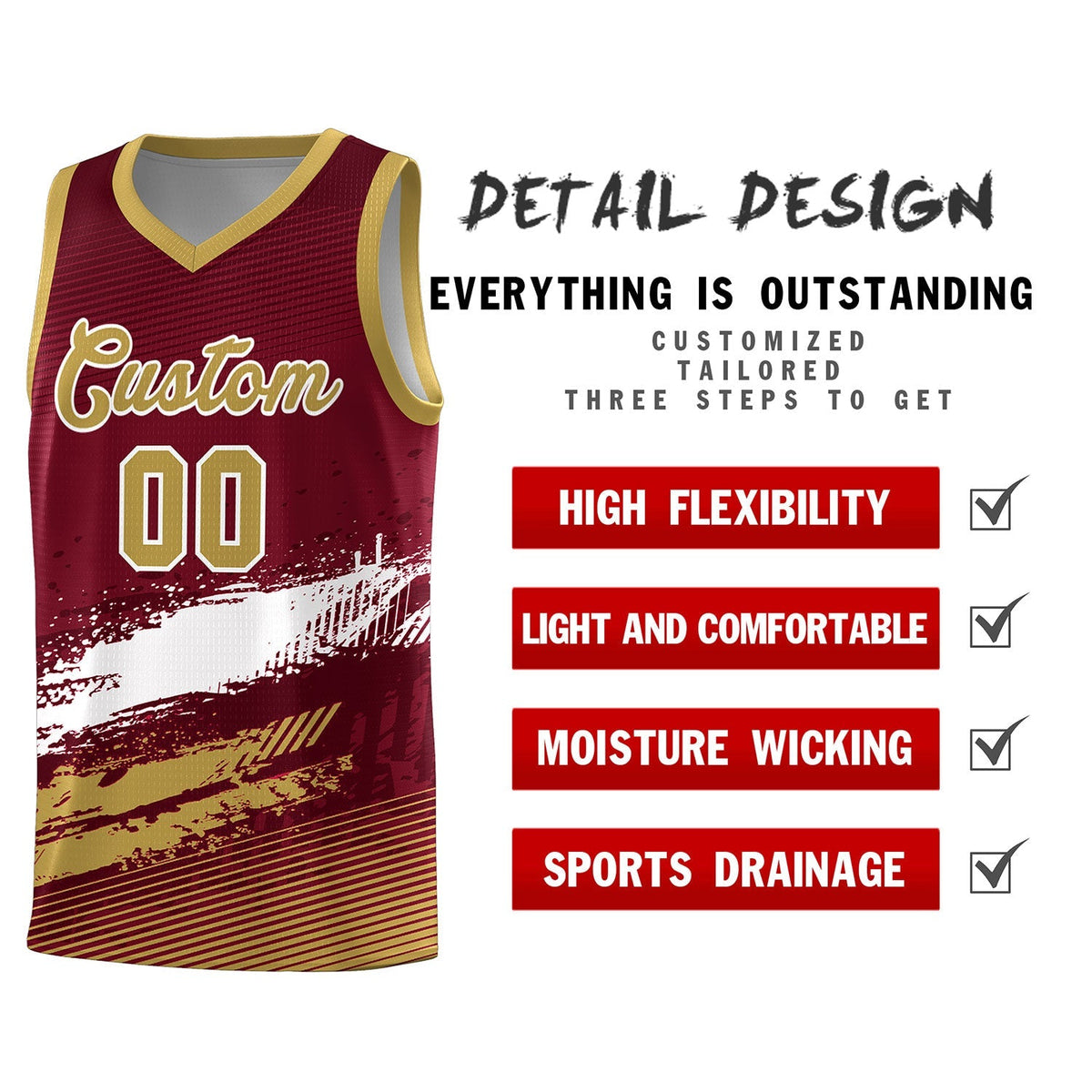 Custom Crimson White and Khaki Graffiti Pattern Sports Uniform Basketball Jersey|KXKSHOP