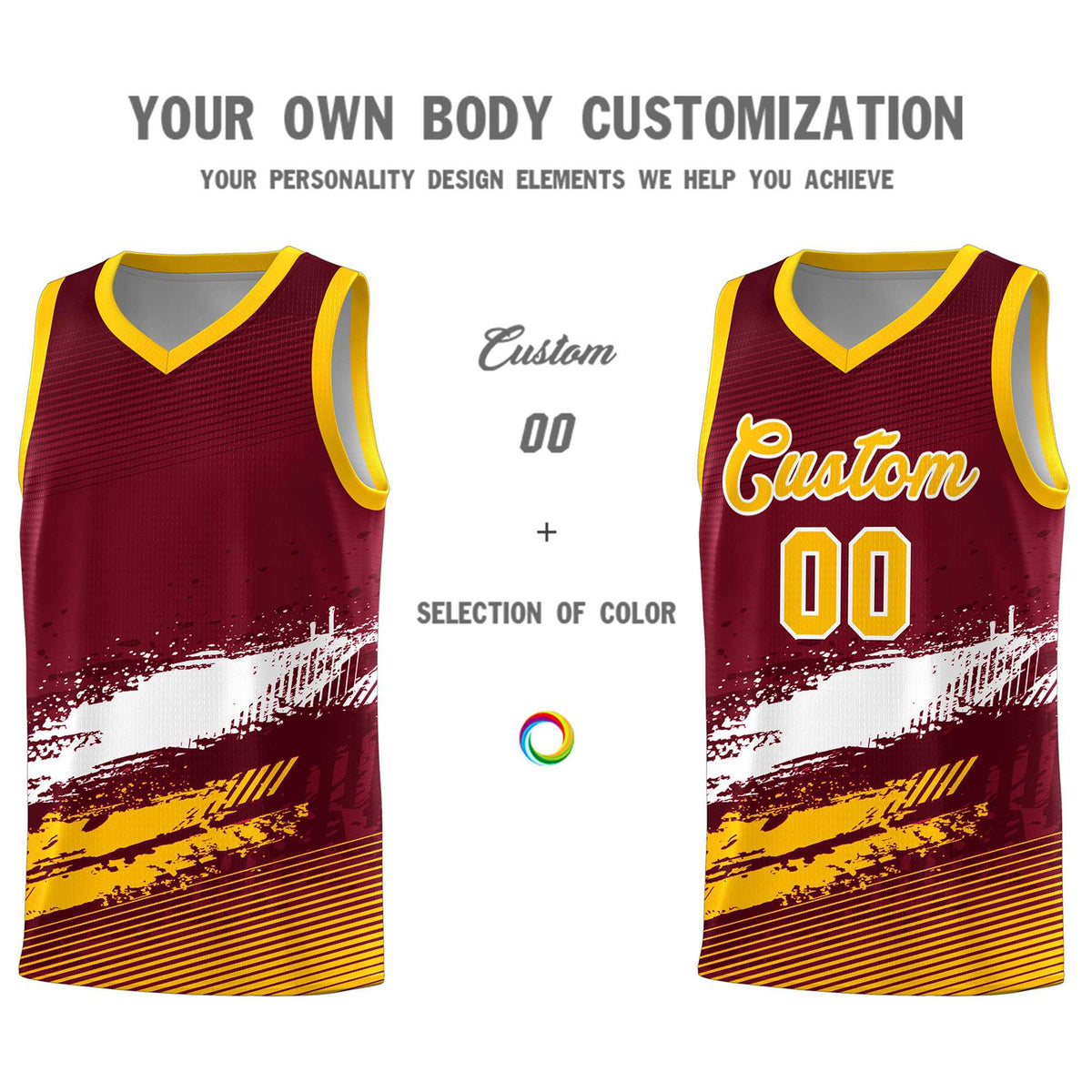 Custom Crimson White and Yellow Graffiti Pattern Sports Uniform Basketball Jersey|KXKSHOP