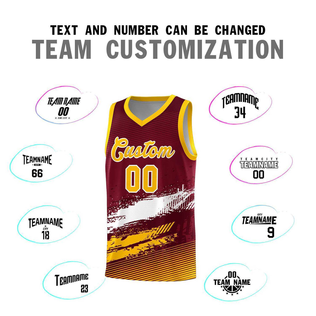 Custom Crimson White and Yellow Graffiti Pattern Sports Uniform Basketball Jersey|KXKSHOP