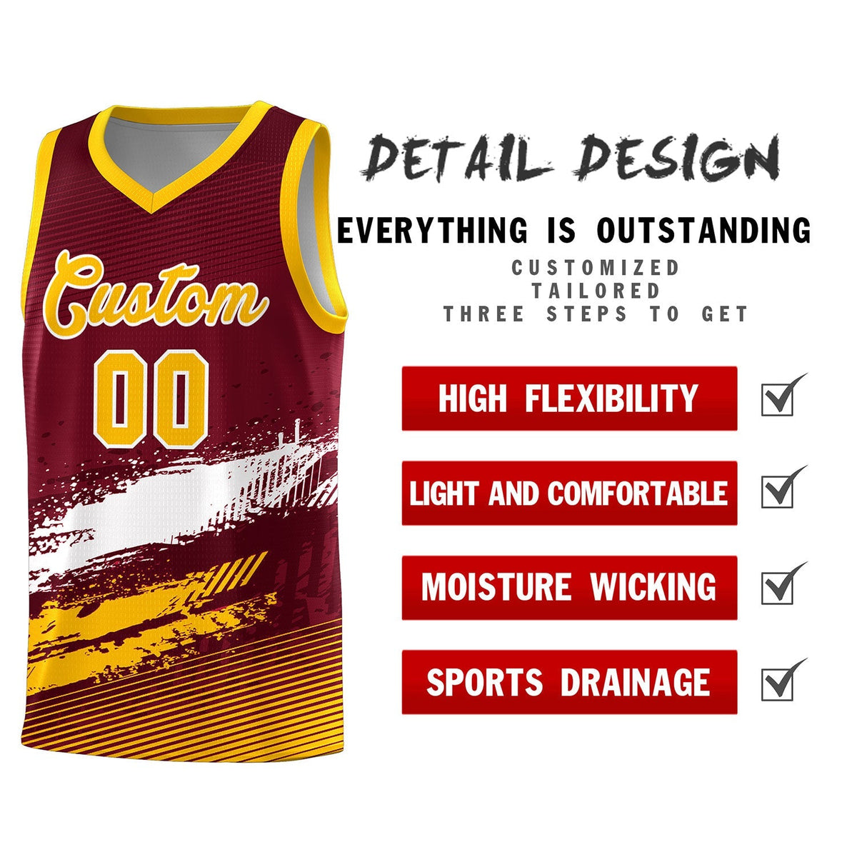 Custom Crimson White and Yellow Graffiti Pattern Sports Uniform Basketball Jersey|KXKSHOP