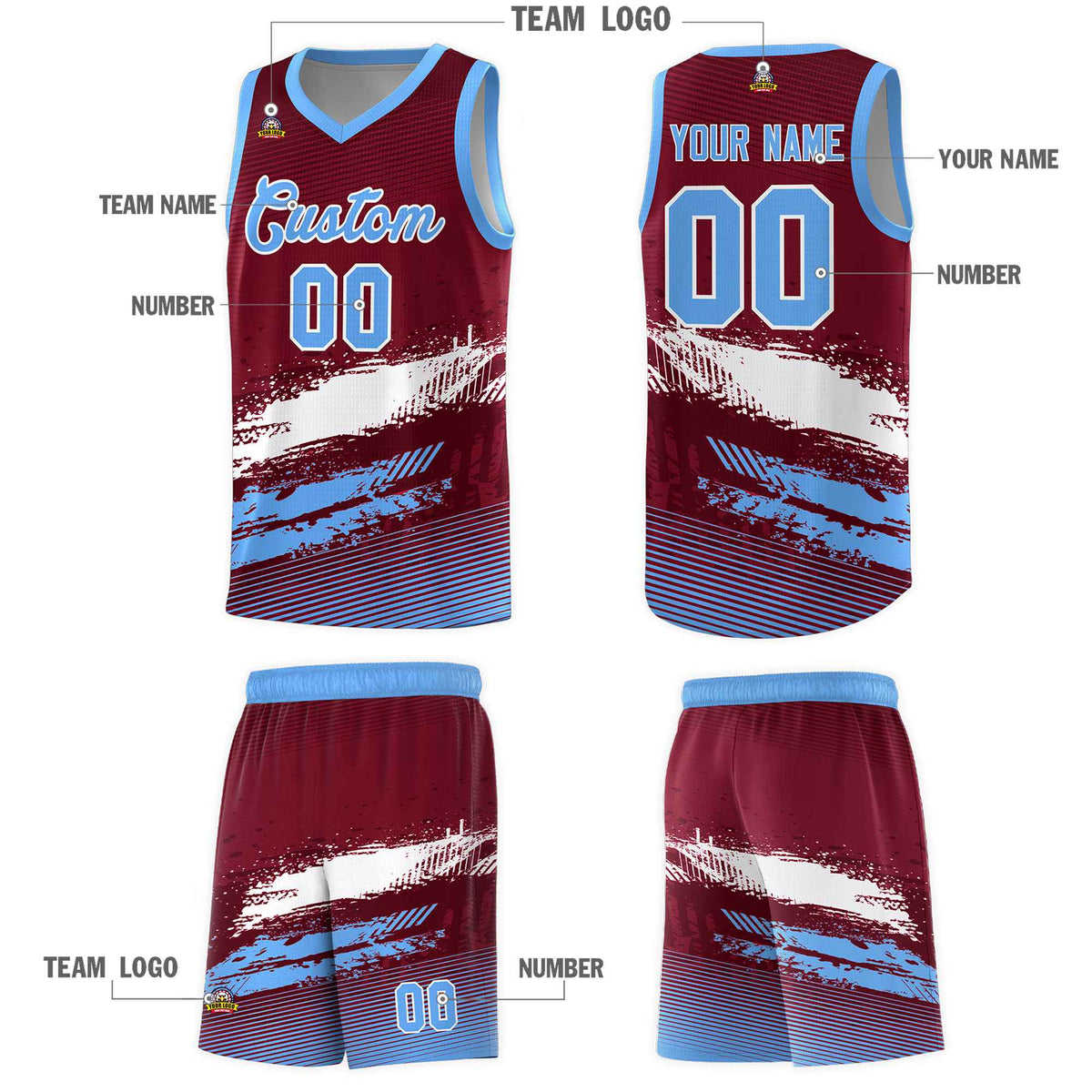 Custom Crimson White and Powder Blue Graffiti Pattern Sports Uniform Basketball Jersey|KXKSHOP