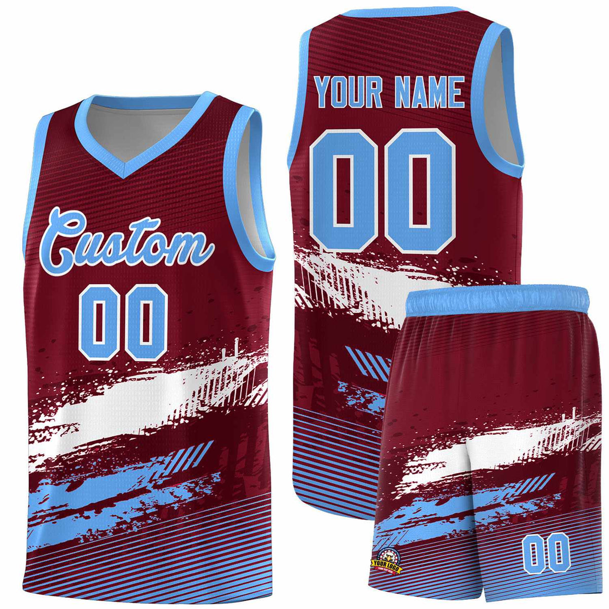 Custom Crimson White and Powder Blue Graffiti Pattern Sports Uniform Basketball Jersey|KXKSHOP