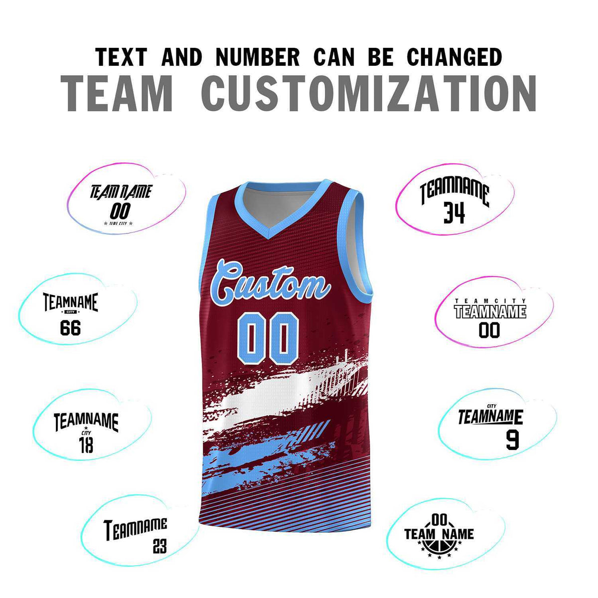 Custom Crimson White and Powder Blue Graffiti Pattern Sports Uniform Basketball Jersey|KXKSHOP