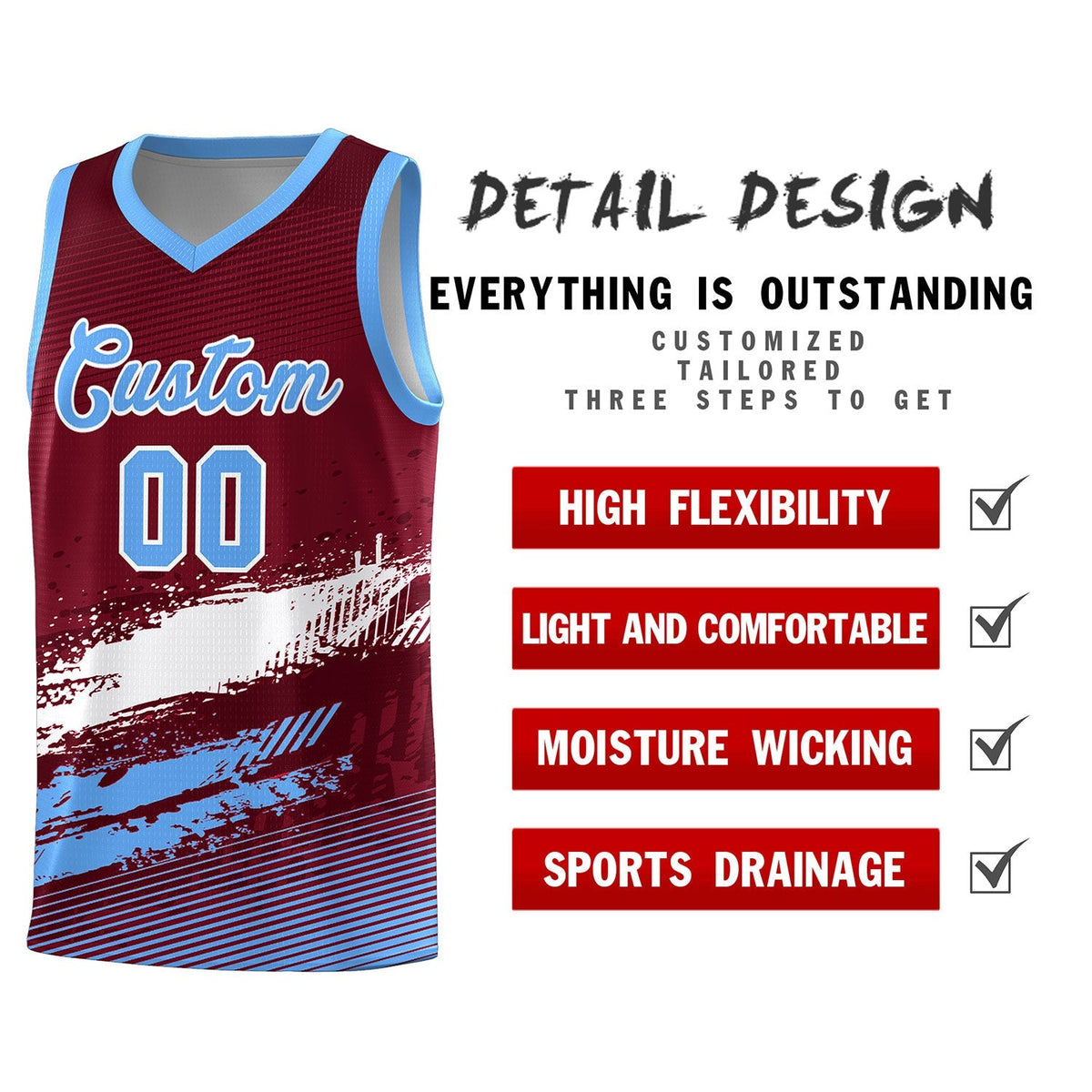 Custom Crimson White and Powder Blue Graffiti Pattern Sports Uniform Basketball Jersey|KXKSHOP