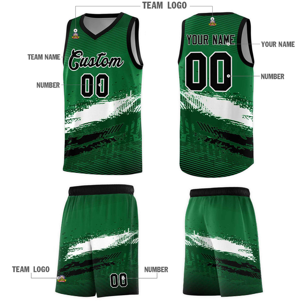 Custom Kelly Green White and Black Graffiti Pattern Sports Uniform Basketball Jersey|KXKSHOP