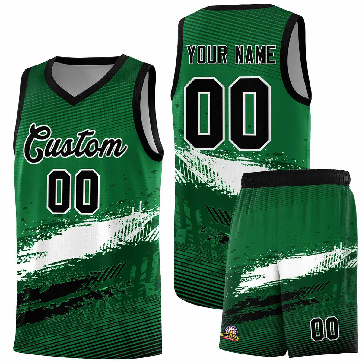 Custom Kelly Green White and Black Graffiti Pattern Sports Uniform Basketball Jersey|KXKSHOP