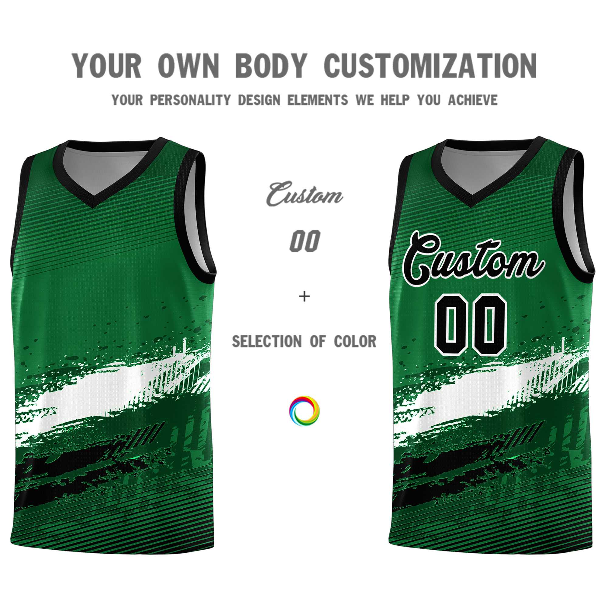 Custom Kelly Green White and Black Graffiti Pattern Sports Uniform Basketball Jersey|KXKSHOP