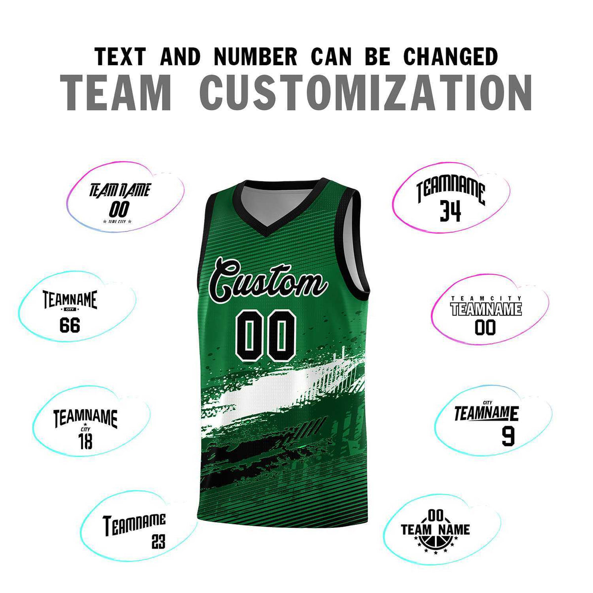 Custom Kelly Green White and Black Graffiti Pattern Sports Uniform Basketball Jersey|KXKSHOP