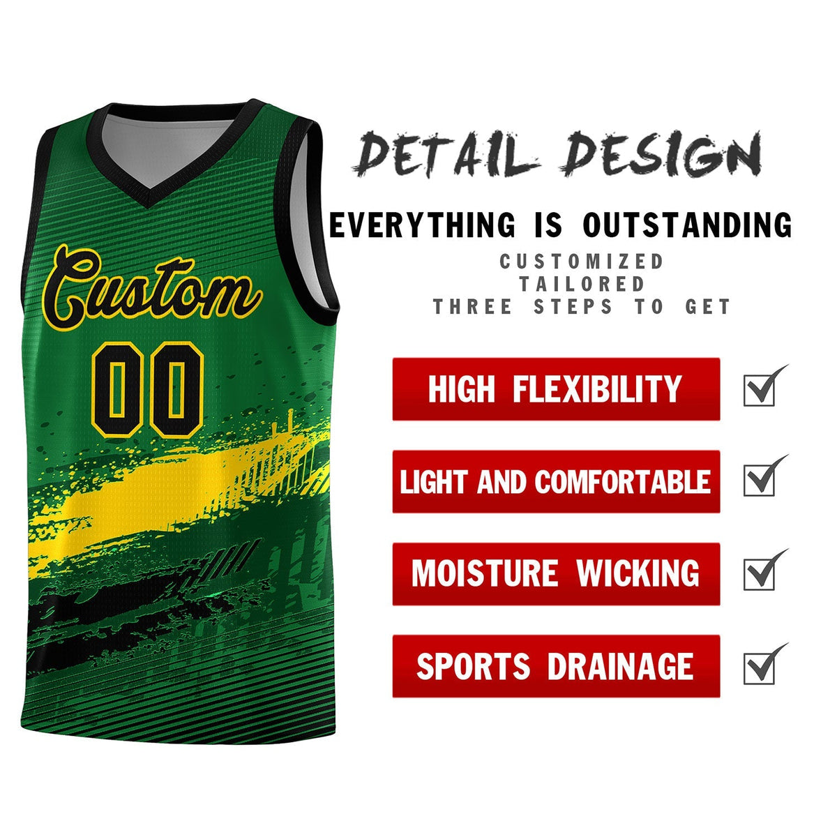 Custom Kelly Green Gold and Black Graffiti Pattern Sports Uniform Basketball Jersey|KXKSHOP