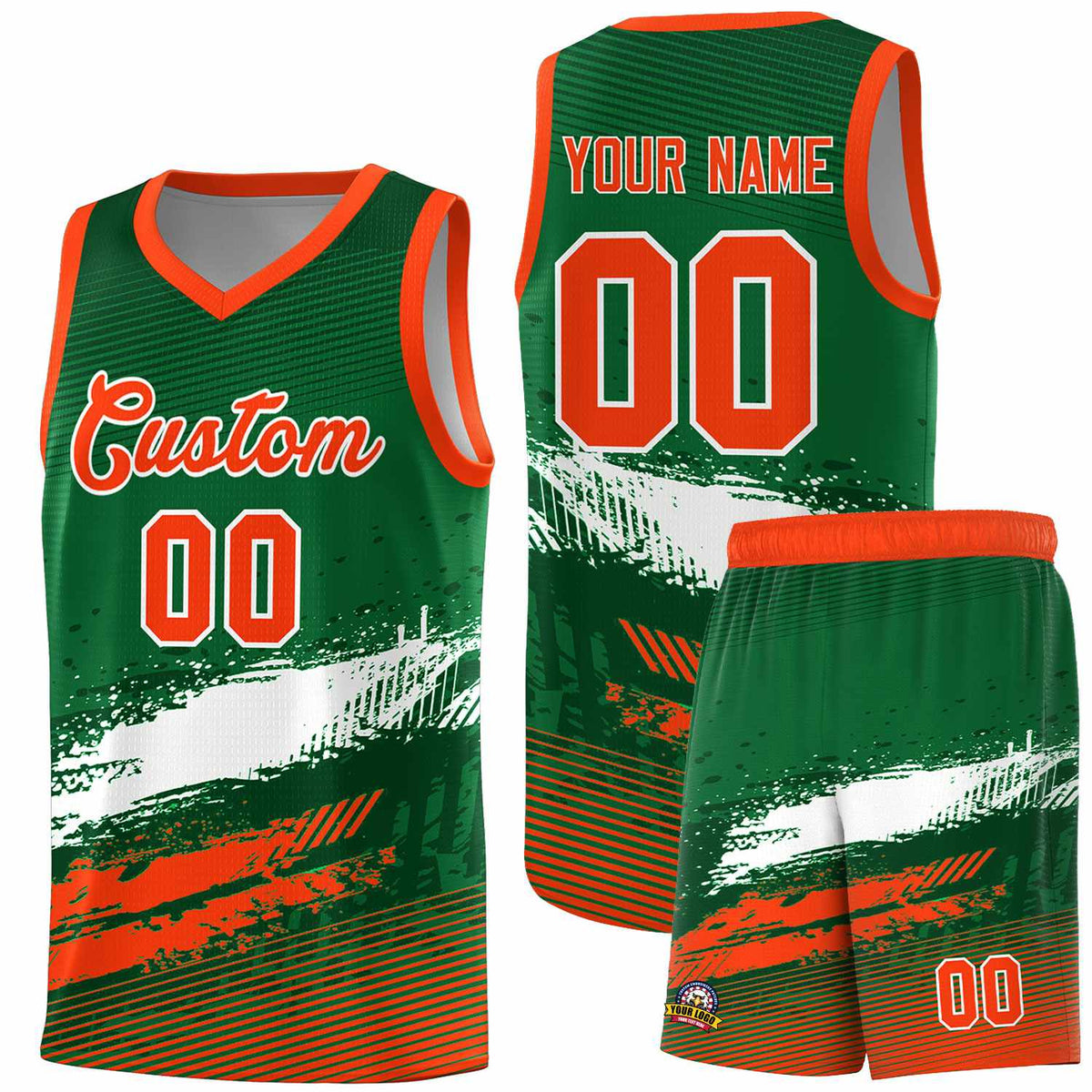 Custom Kelly Green White and Orange Graffiti Pattern Sports Uniform Basketball Jersey|KXKSHOP