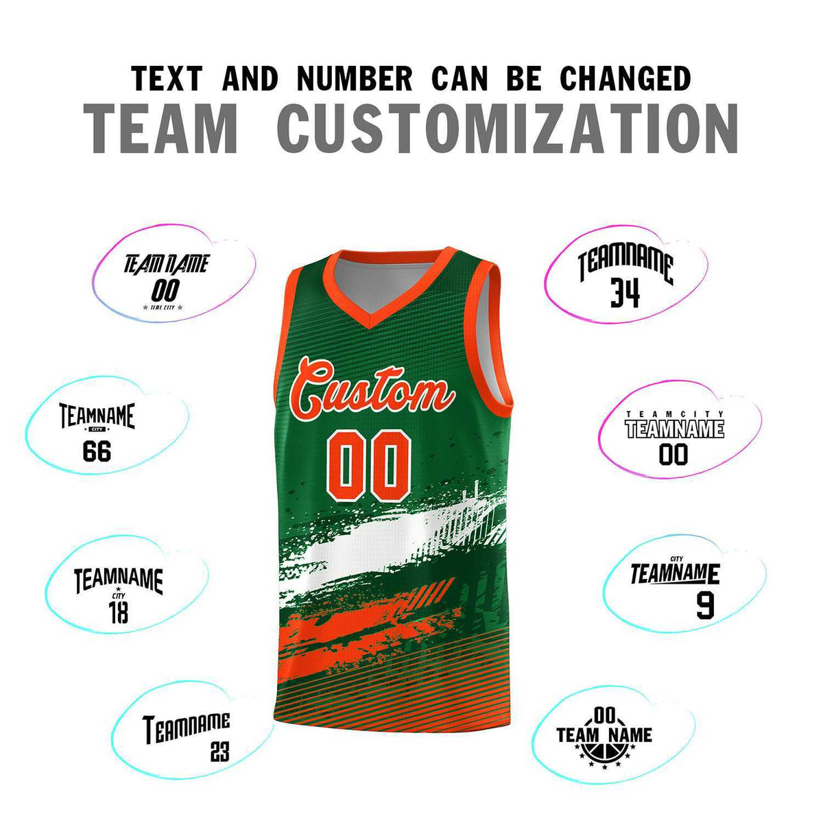 Custom Kelly Green White and Orange Graffiti Pattern Sports Uniform Basketball Jersey|KXKSHOP