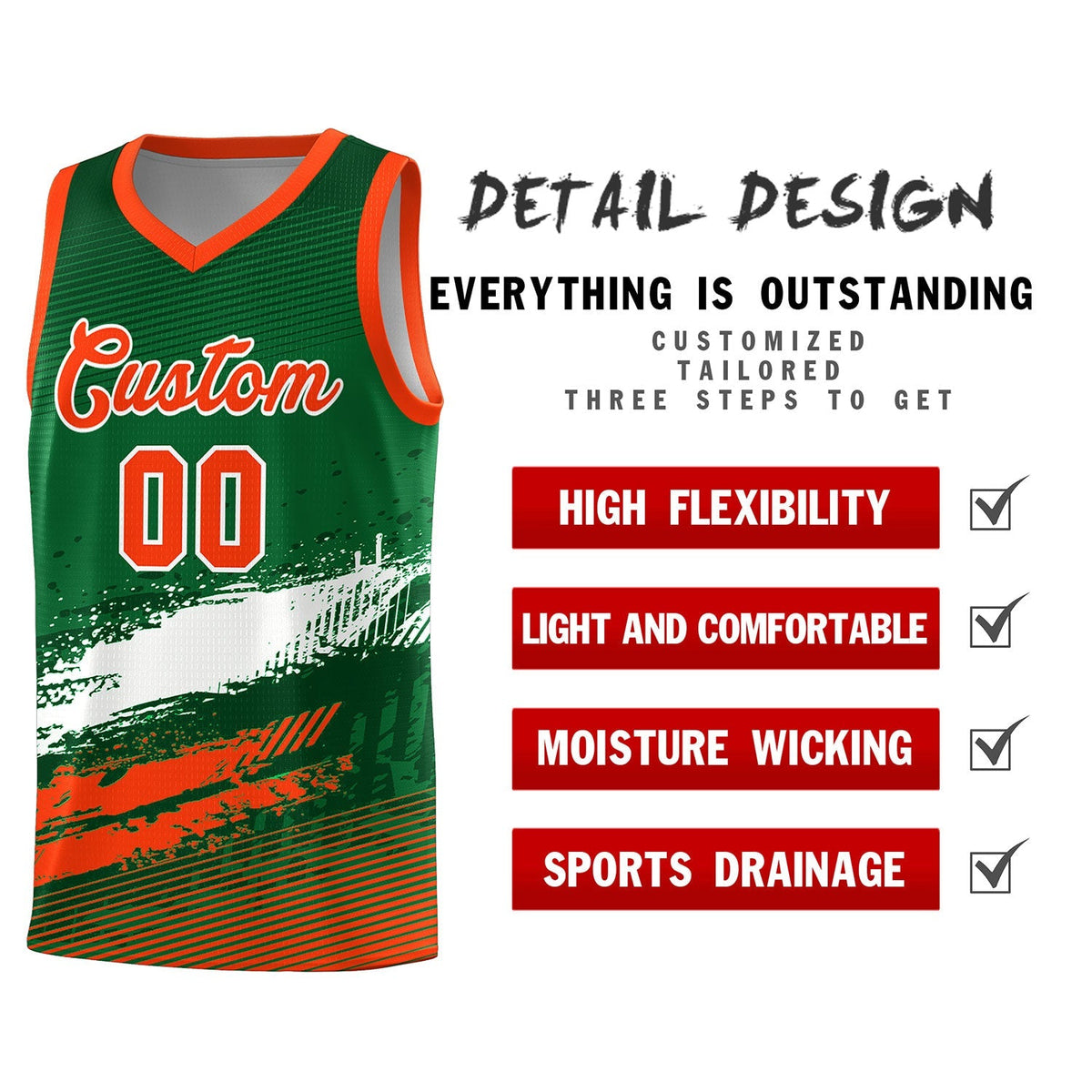 Custom Kelly Green White and Orange Graffiti Pattern Sports Uniform Basketball Jersey|KXKSHOP
