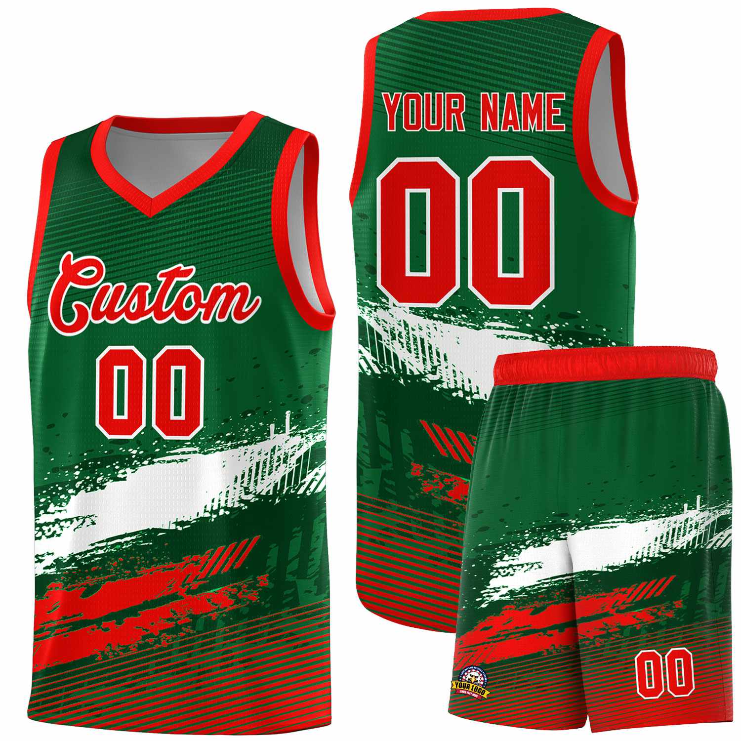 Custom Kelly Green White and Red Graffiti Pattern Sports Uniform Basketball Jersey|KXKSHOP