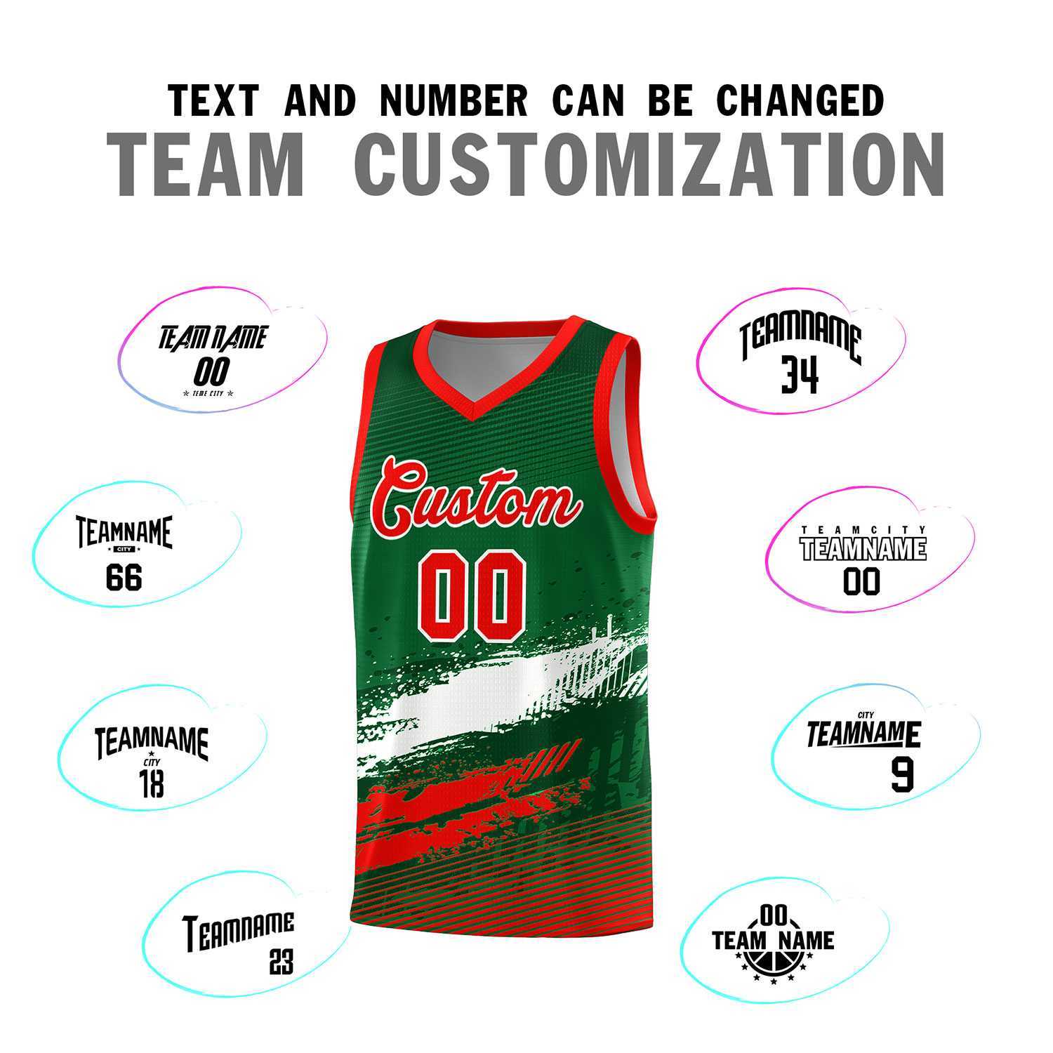 Custom Kelly Green White and Red Graffiti Pattern Sports Uniform Basketball Jersey|KXKSHOP