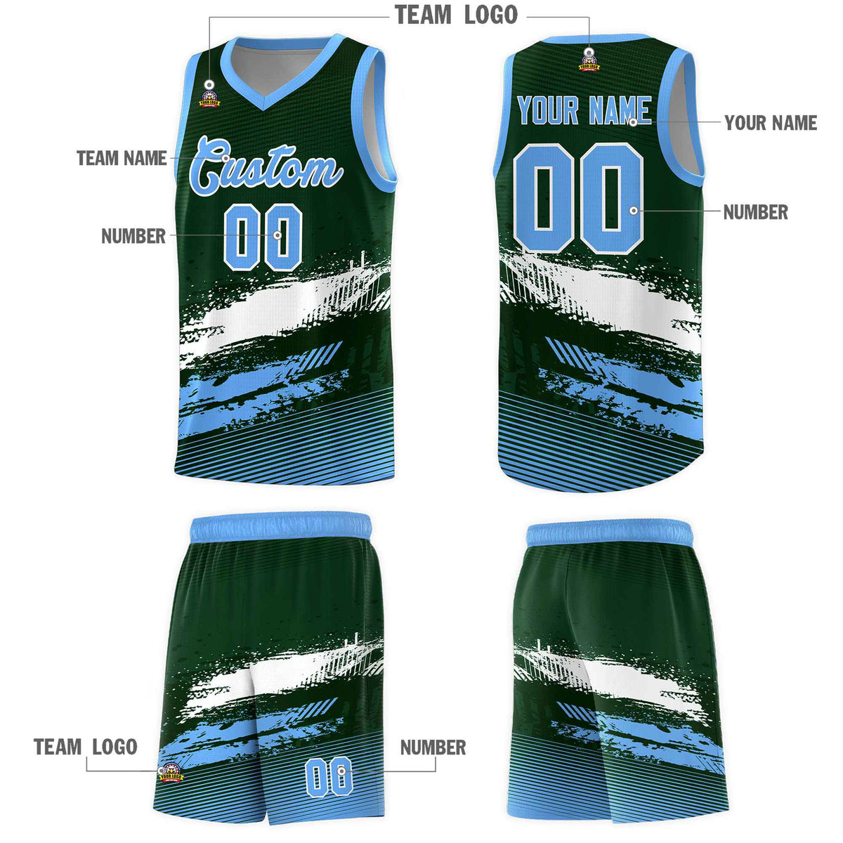 Custom Green White and Powder Blue Graffiti Pattern Sports Uniform Basketball Jersey|KXKSHOP