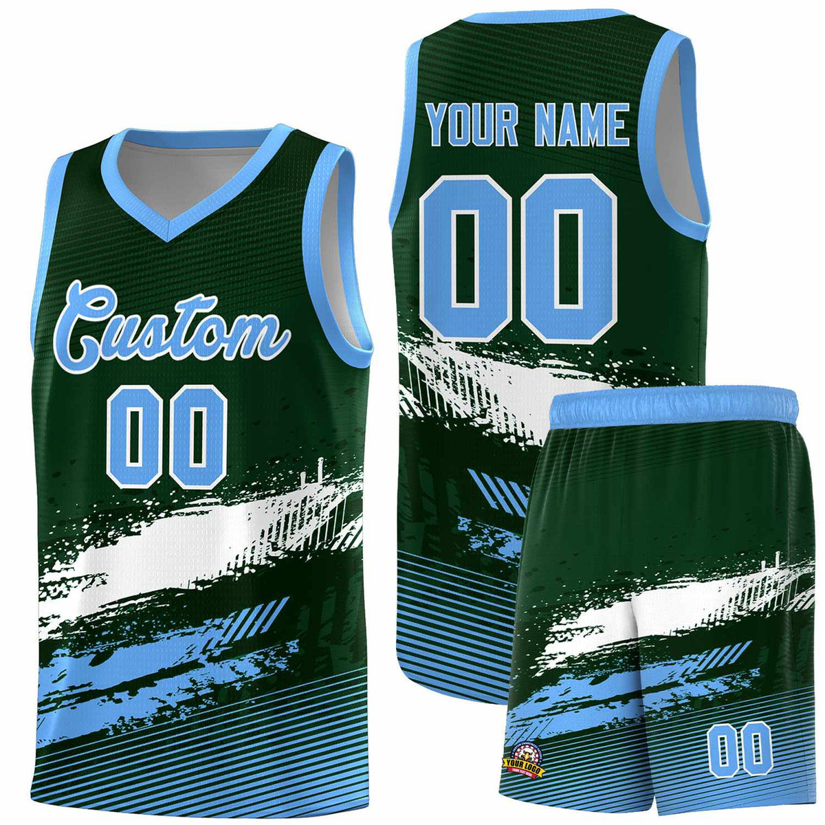 Custom Green White and Powder Blue Graffiti Pattern Sports Uniform Basketball Jersey|KXKSHOP