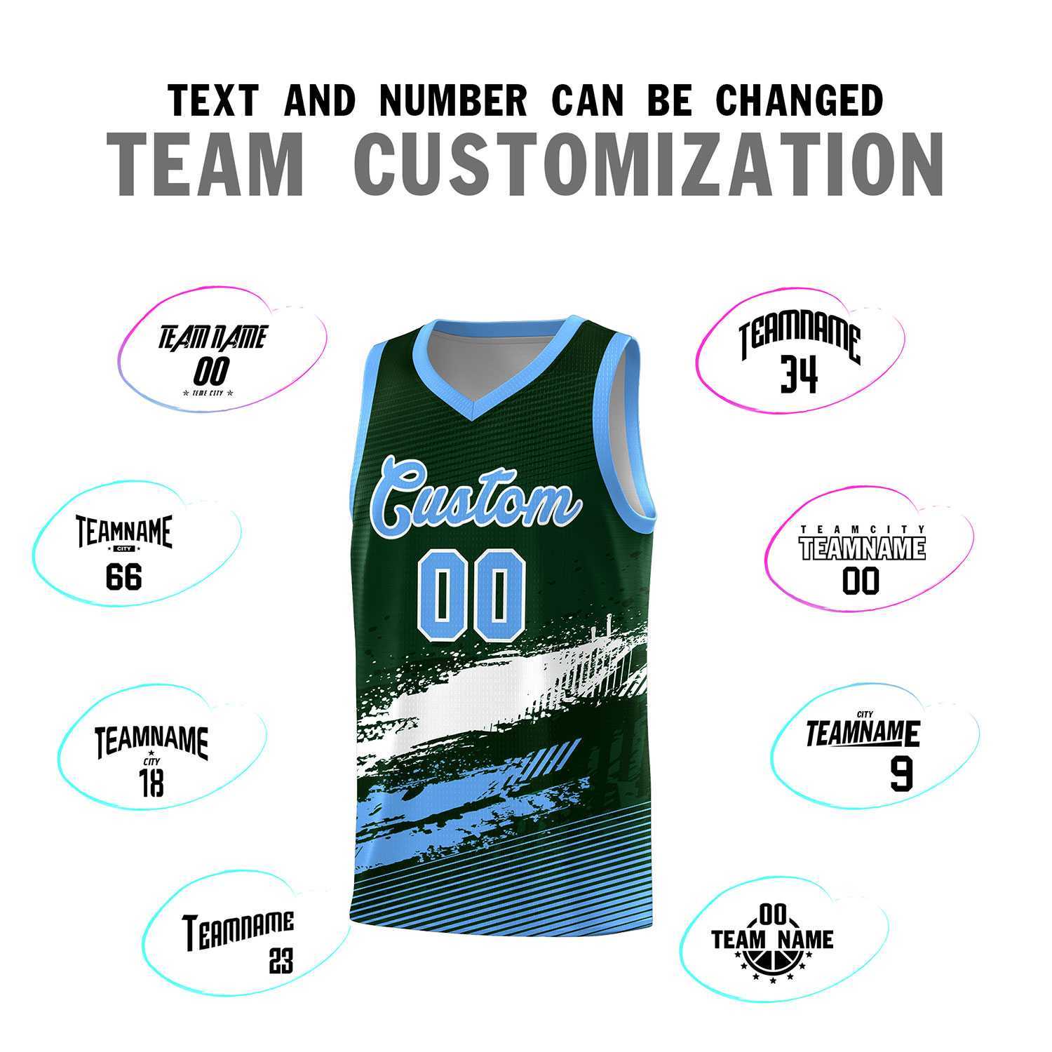 Custom Green White and Powder Blue Graffiti Pattern Sports Uniform Basketball Jersey|KXKSHOP