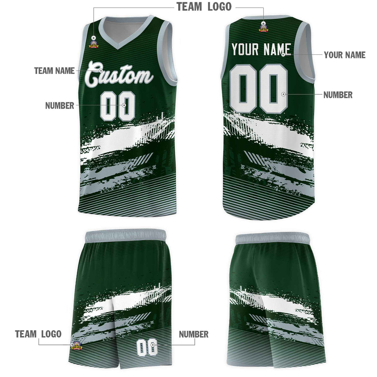 Custom Green White and Gray Graffiti Pattern Sports Uniform Basketball Jersey|KXKSHOP