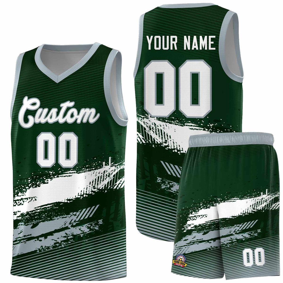 Custom Green White and Gray Graffiti Pattern Sports Uniform Basketball Jersey|KXKSHOP