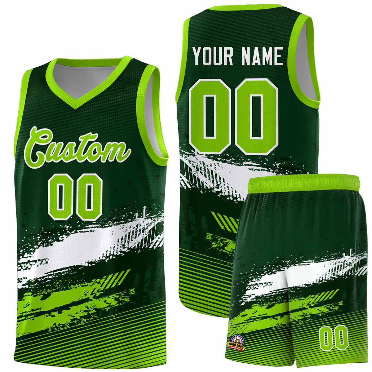 Custom Green White and Neon Green Graffiti Pattern Sports Uniform Basketball Jersey|KXKSHOP