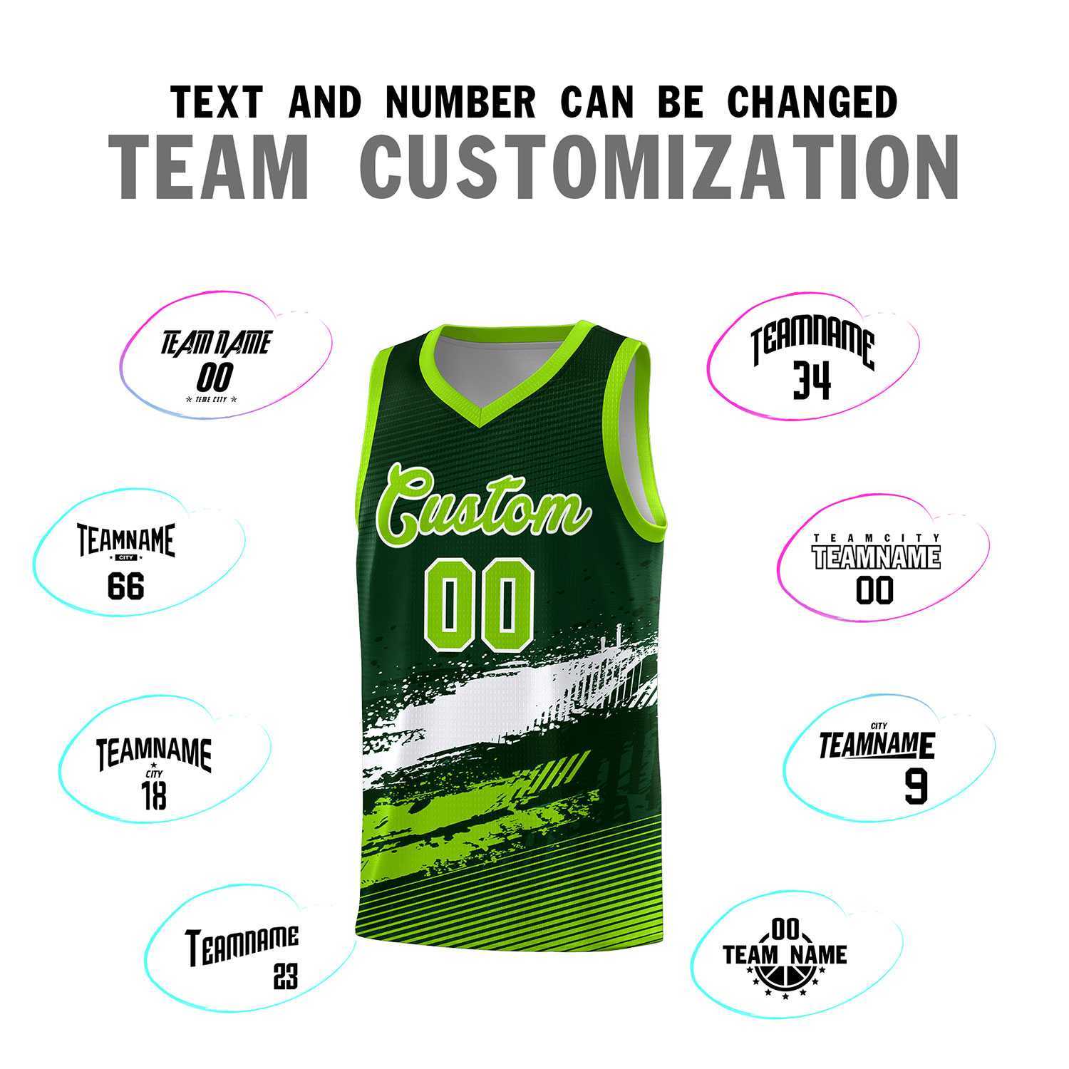 Custom Green White and Neon Green Graffiti Pattern Sports Uniform Basketball Jersey|KXKSHOP