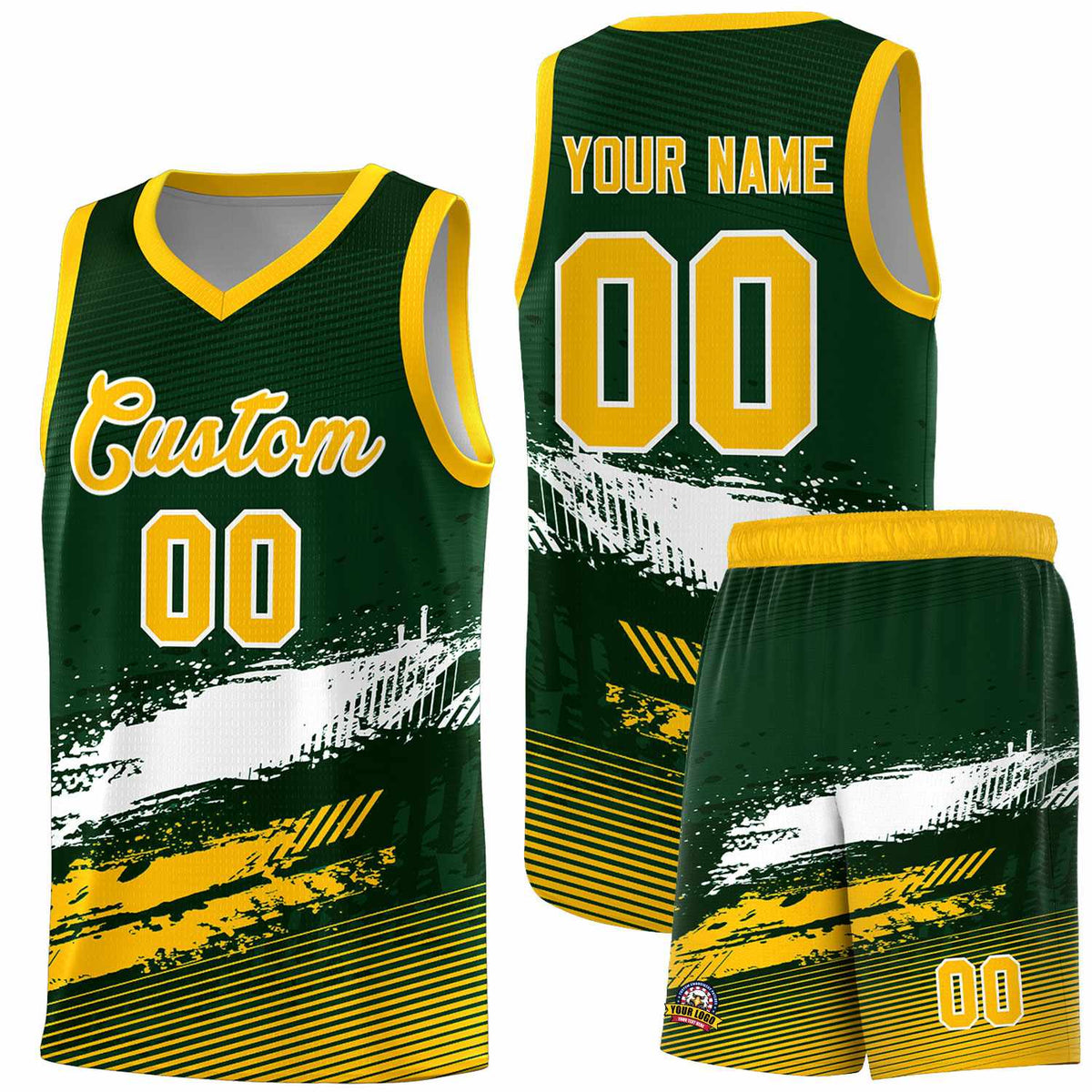 Custom Green White and Yellow Graffiti Pattern Sports Uniform Basketball Jersey|KXKSHOP