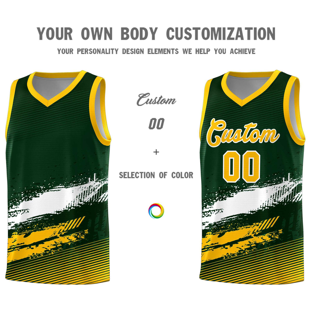 Custom Green White and Yellow Graffiti Pattern Sports Uniform Basketball Jersey|KXKSHOP
