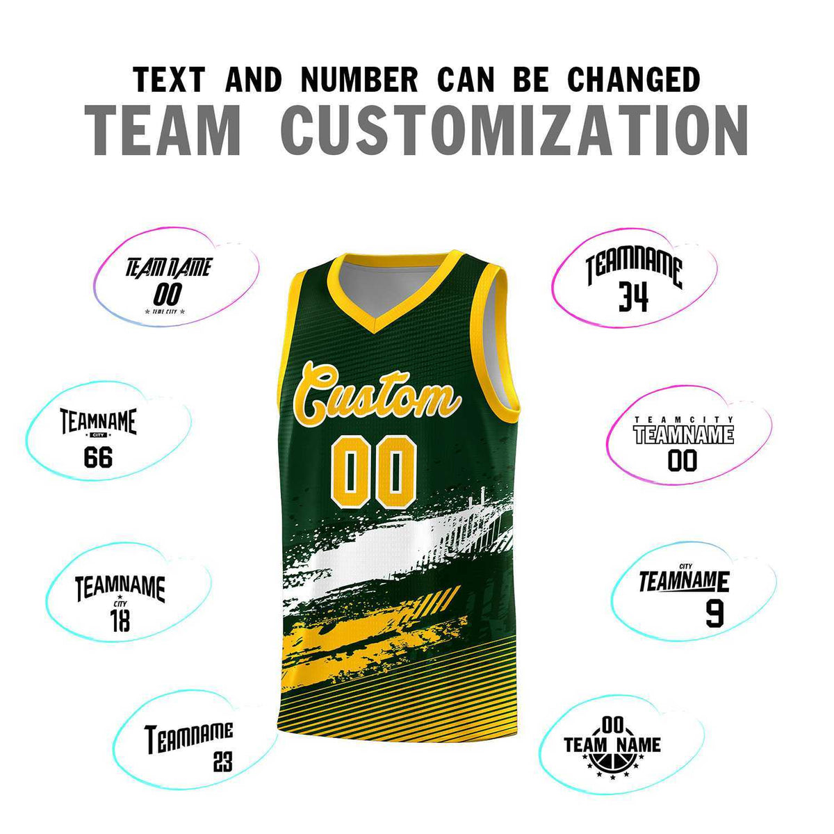 Custom Green White and Yellow Graffiti Pattern Sports Uniform Basketball Jersey|KXKSHOP