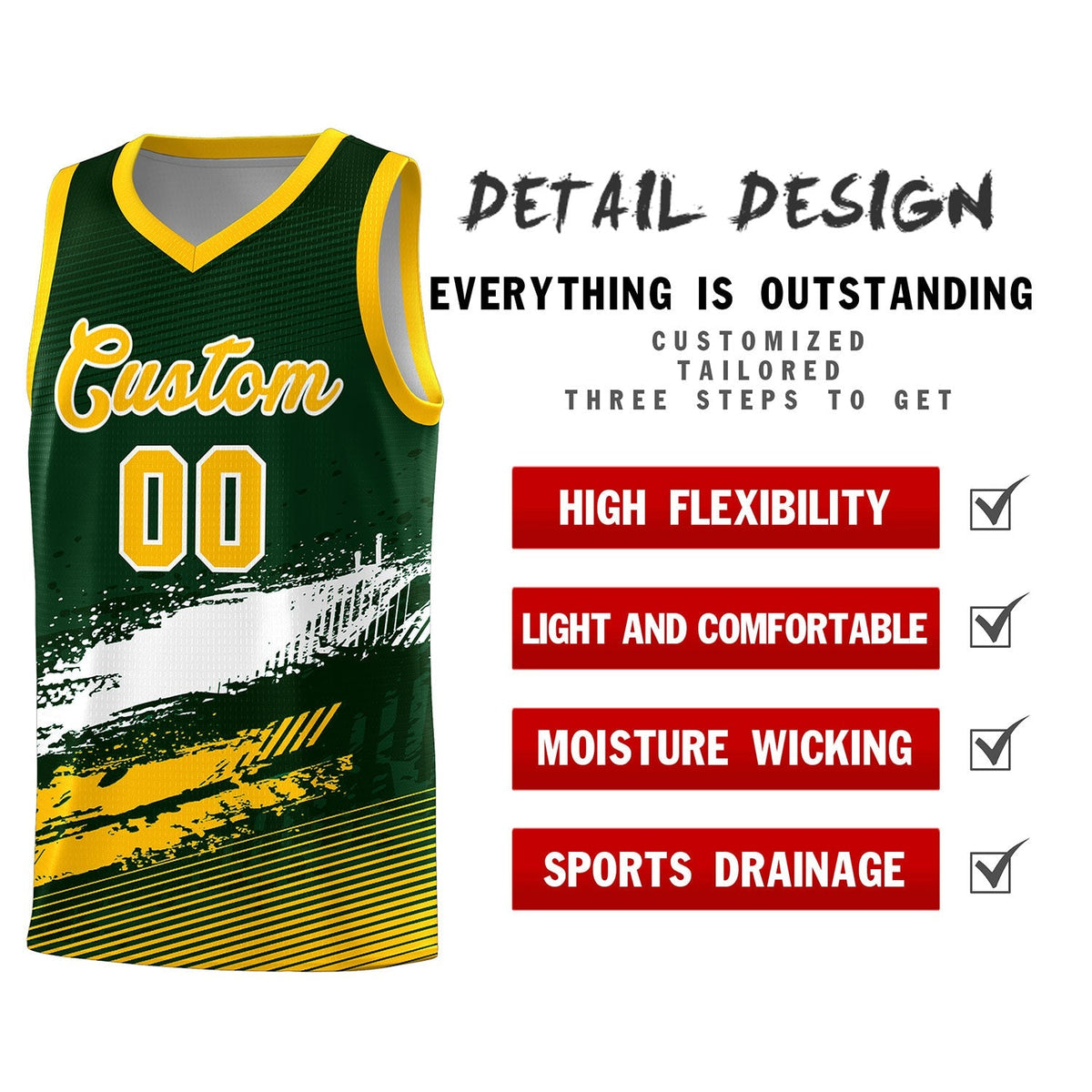 Custom Green White and Yellow Graffiti Pattern Sports Uniform Basketball Jersey|KXKSHOP
