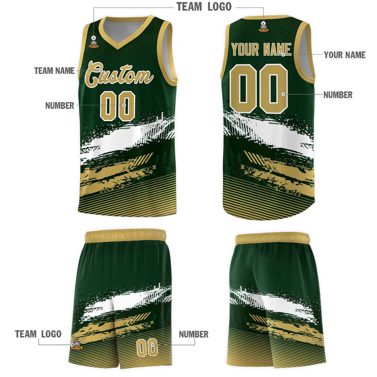 Custom Green White and Khaki Graffiti Pattern Sports Uniform Basketball Jersey|KXKSHOP