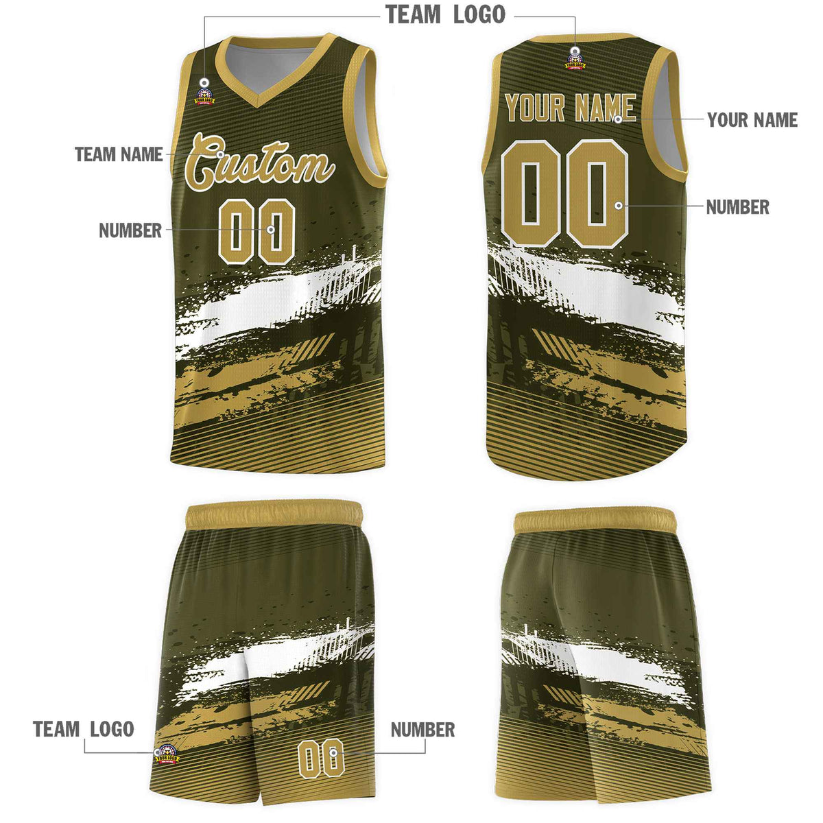 Custom Olive White and Khaki Graffiti Pattern Sports Uniform Basketball Jersey|KXKSHOP