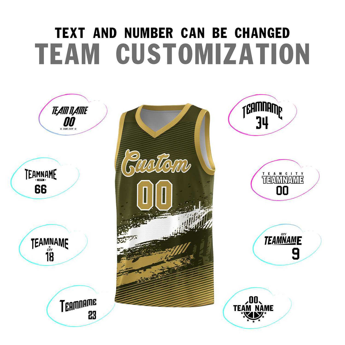 Custom Olive White and Khaki Graffiti Pattern Sports Uniform Basketball Jersey|KXKSHOP