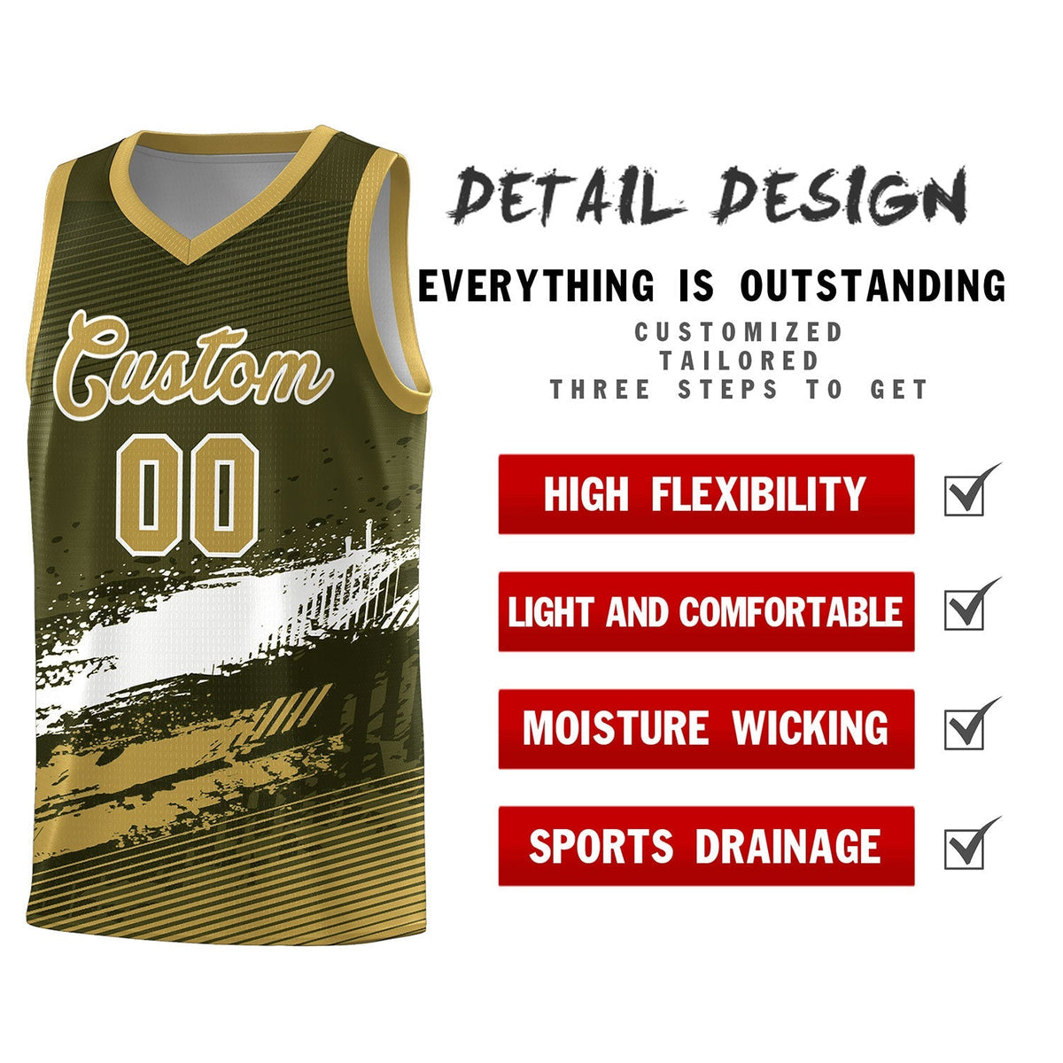 Custom Olive White and Khaki Graffiti Pattern Sports Uniform Basketball Jersey|KXKSHOP