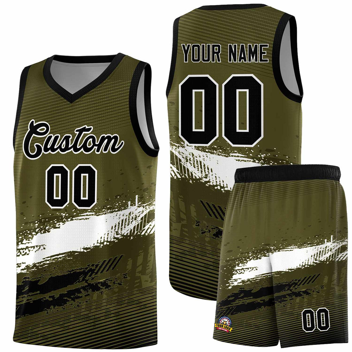 Custom Olive White and Black Graffiti Pattern Sports Uniform Basketball Jersey|KXKSHOP