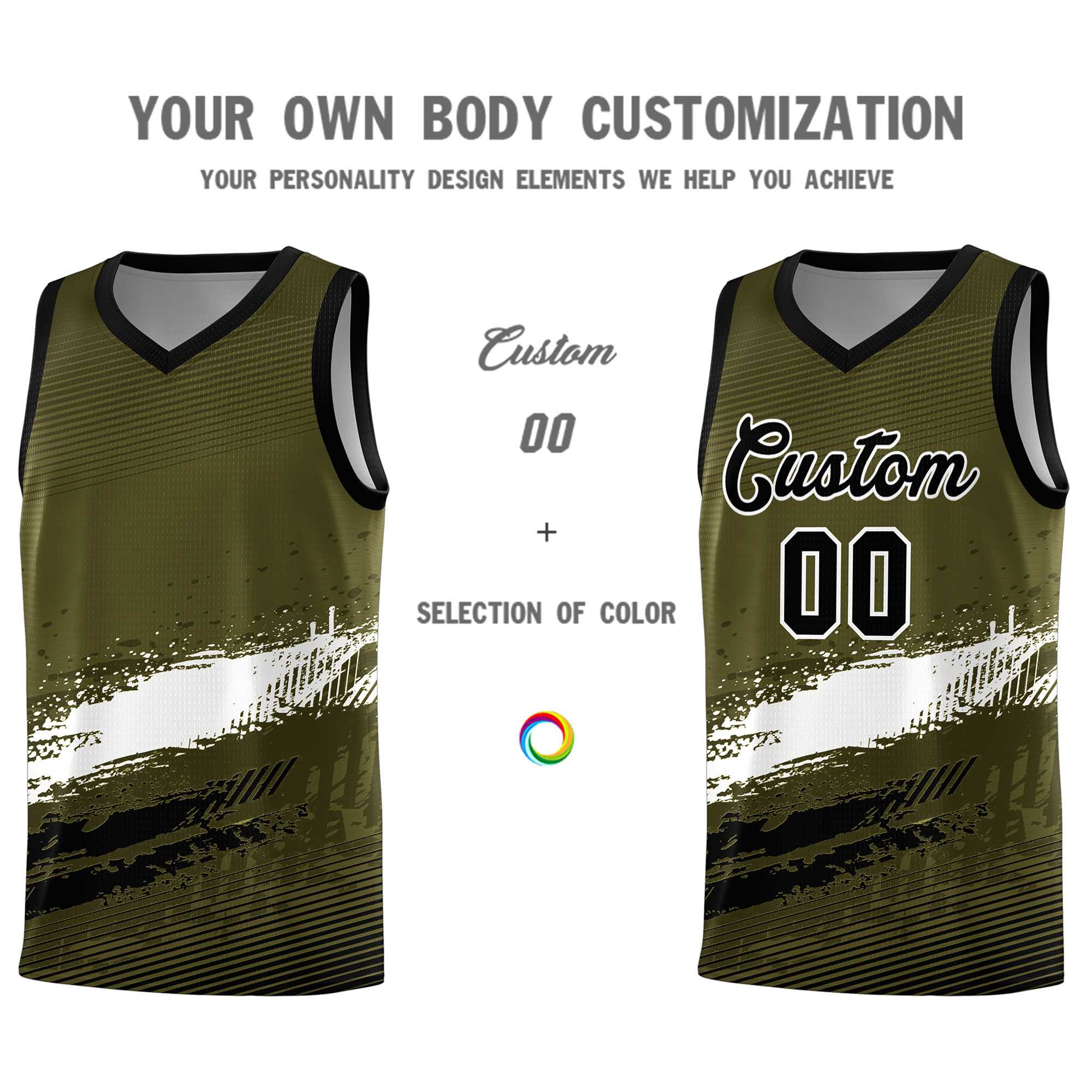 Custom Olive White and Black Graffiti Pattern Sports Uniform Basketball Jersey|KXKSHOP