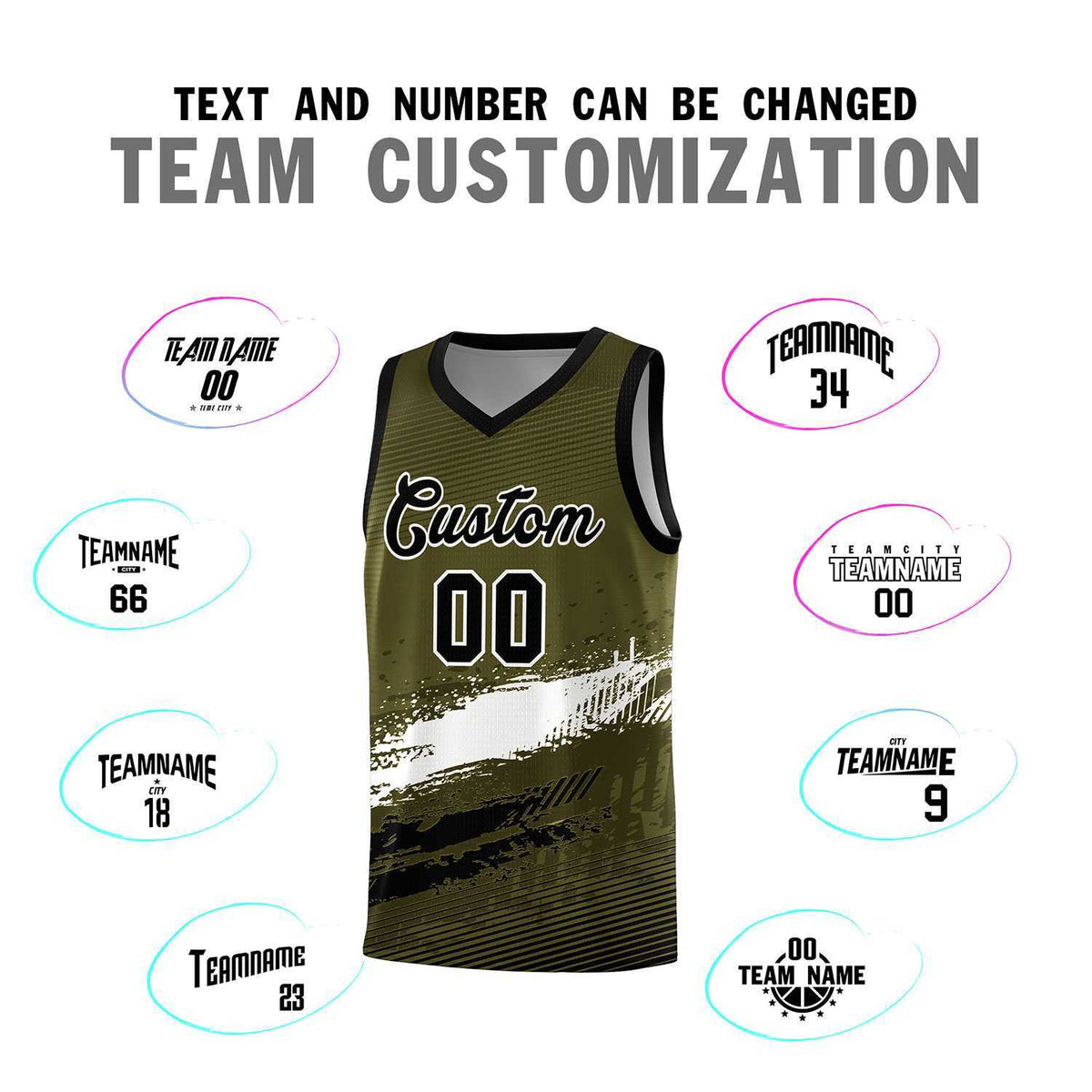 Custom Olive White and Black Graffiti Pattern Sports Uniform Basketball Jersey|KXKSHOP