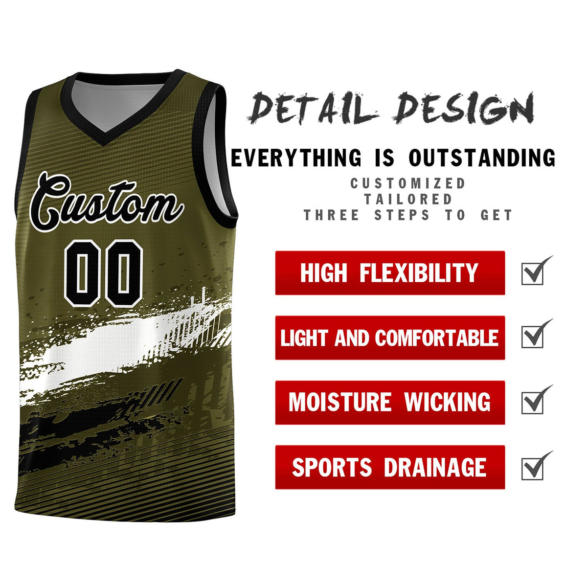 Custom Olive White and Black Graffiti Pattern Sports Uniform Basketball Jersey|KXKSHOP