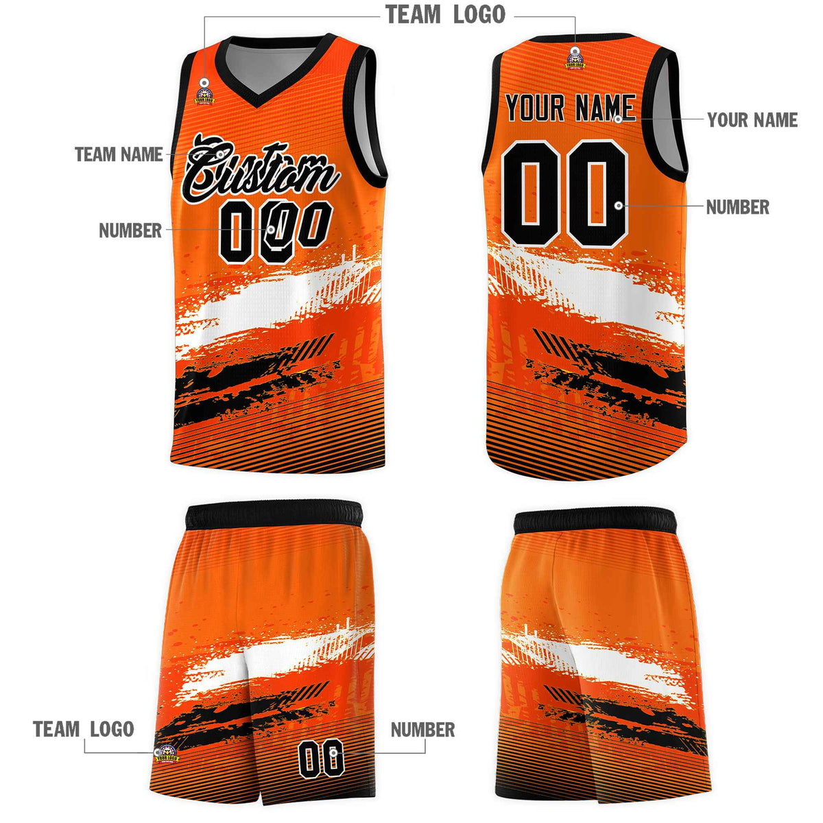 Custom Orange White and Black Graffiti Pattern Sports Uniform Basketball Jersey|KXKSHOP