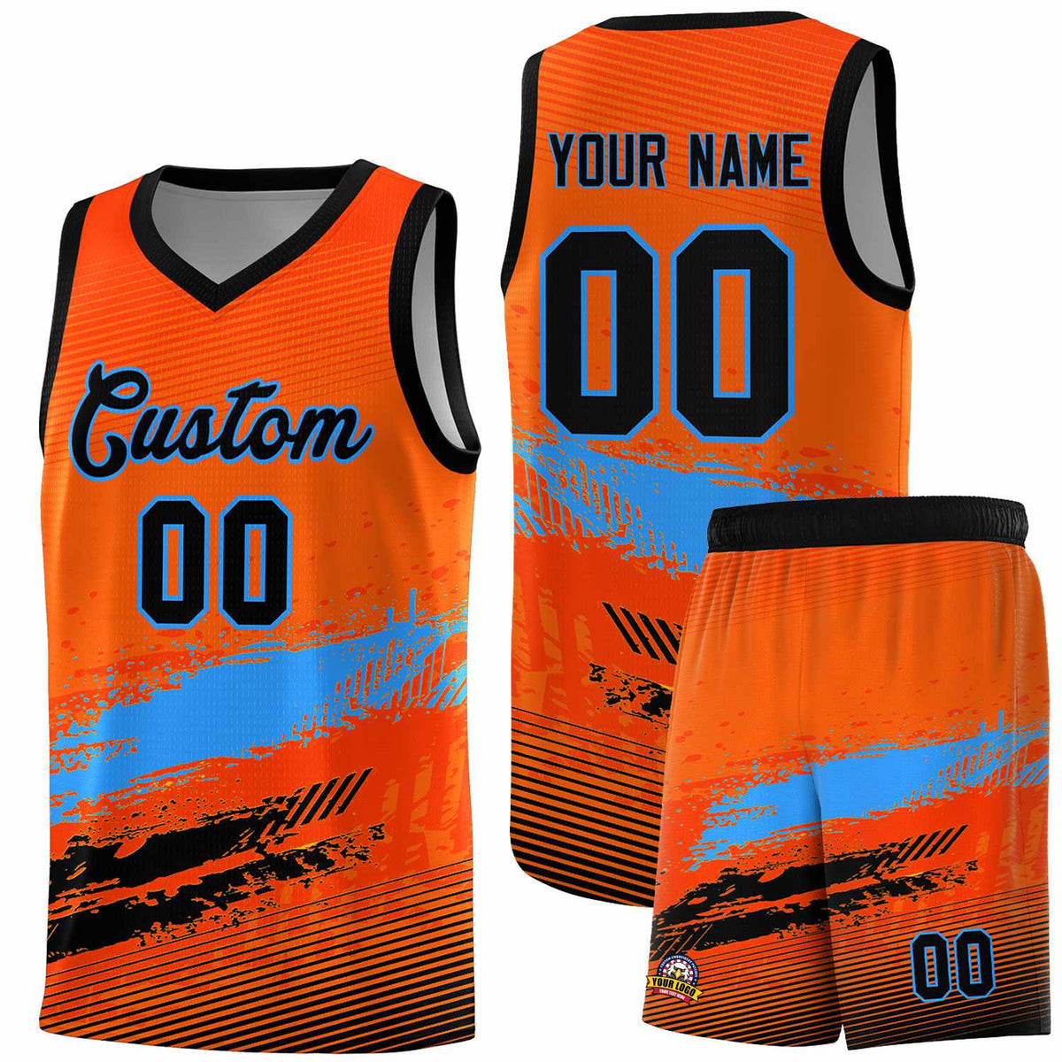 Custom Orange Powder Blue and Black Graffiti Pattern Sports Uniform Basketball Jersey|KXKSHOP