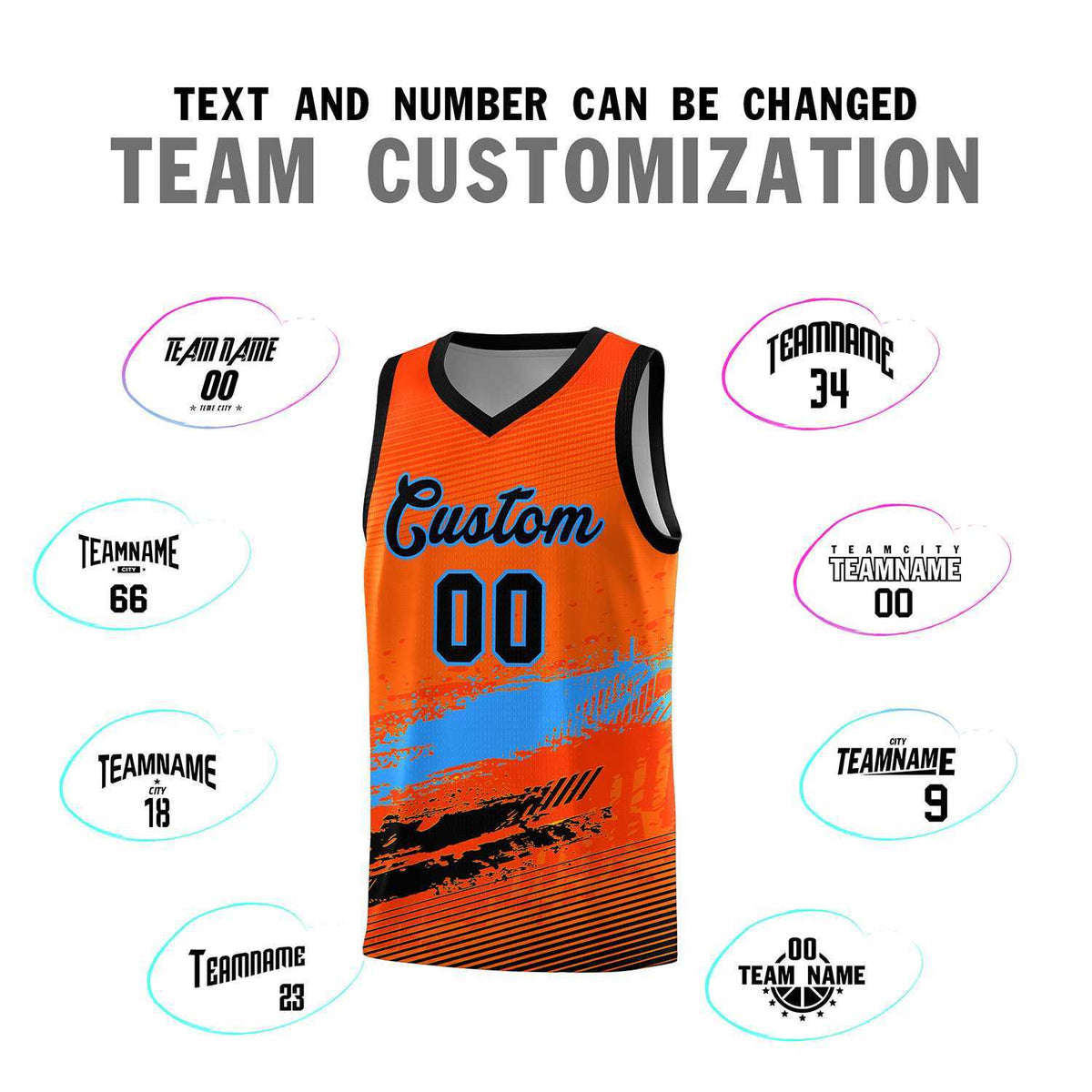 Custom Orange Powder Blue and Black Graffiti Pattern Sports Uniform Basketball Jersey|KXKSHOP
