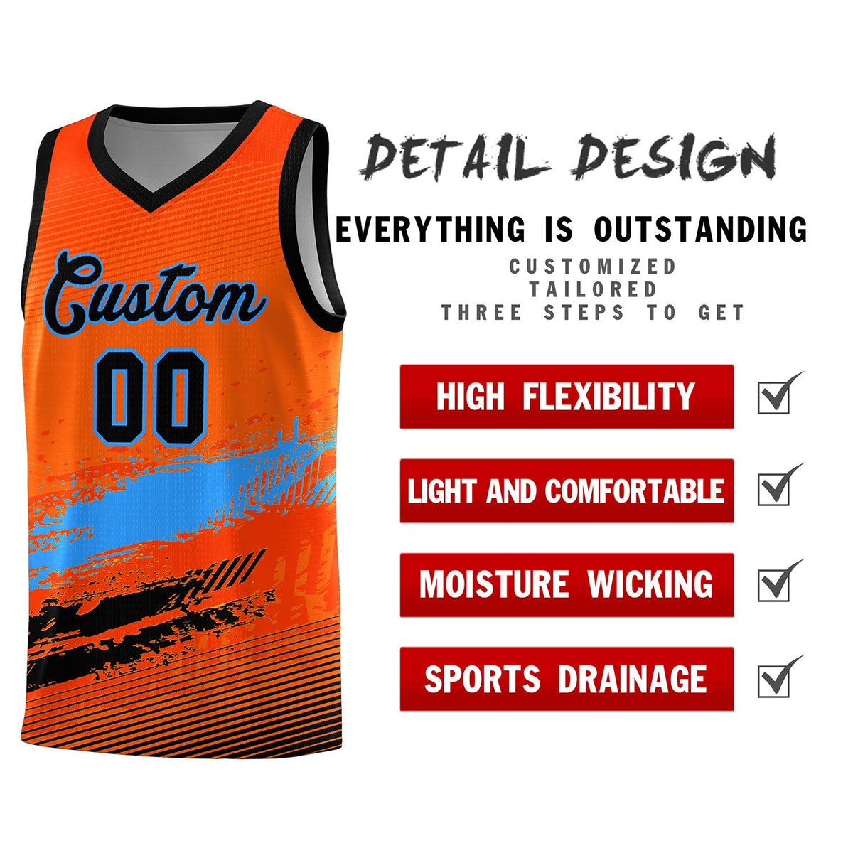 Custom Orange Powder Blue and Black Graffiti Pattern Sports Uniform Basketball Jersey|KXKSHOP