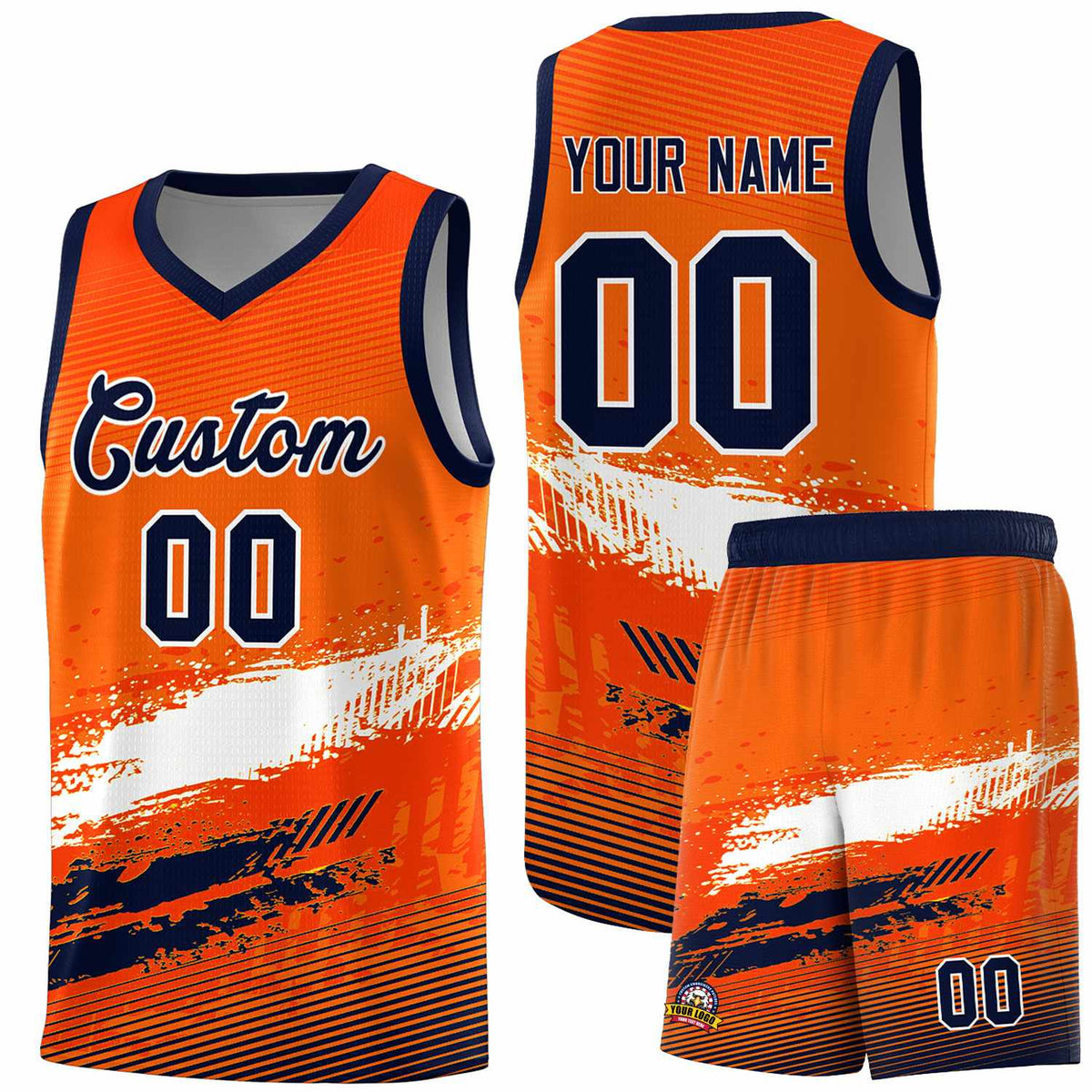 Custom Orange White and Navy Graffiti Pattern Sports Uniform Basketball Jersey|KXKSHOP