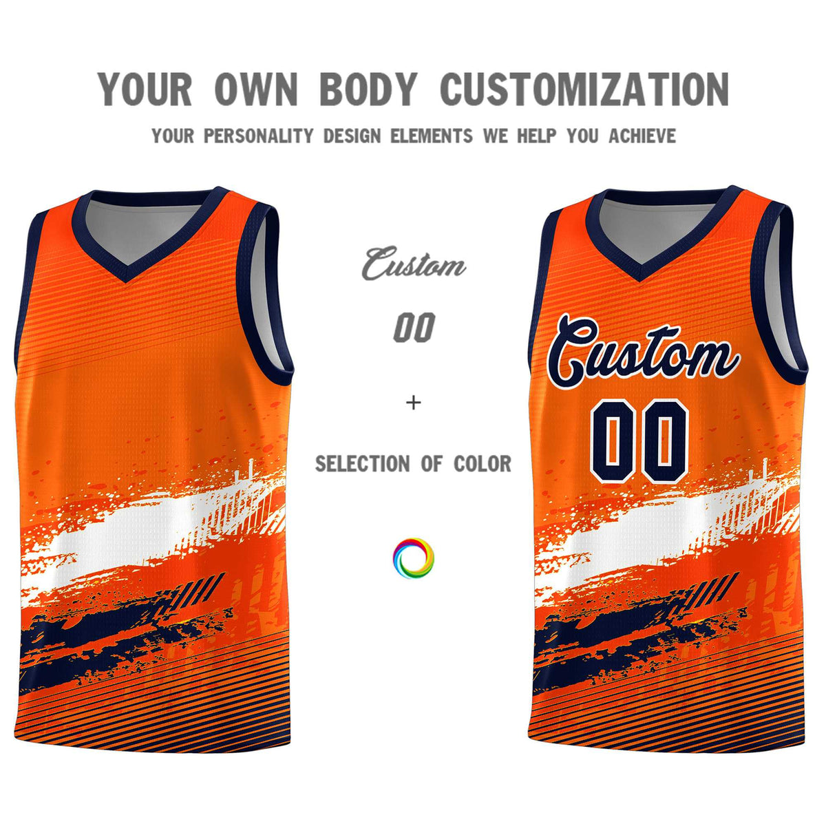 Custom Orange White and Navy Graffiti Pattern Sports Uniform Basketball Jersey|KXKSHOP