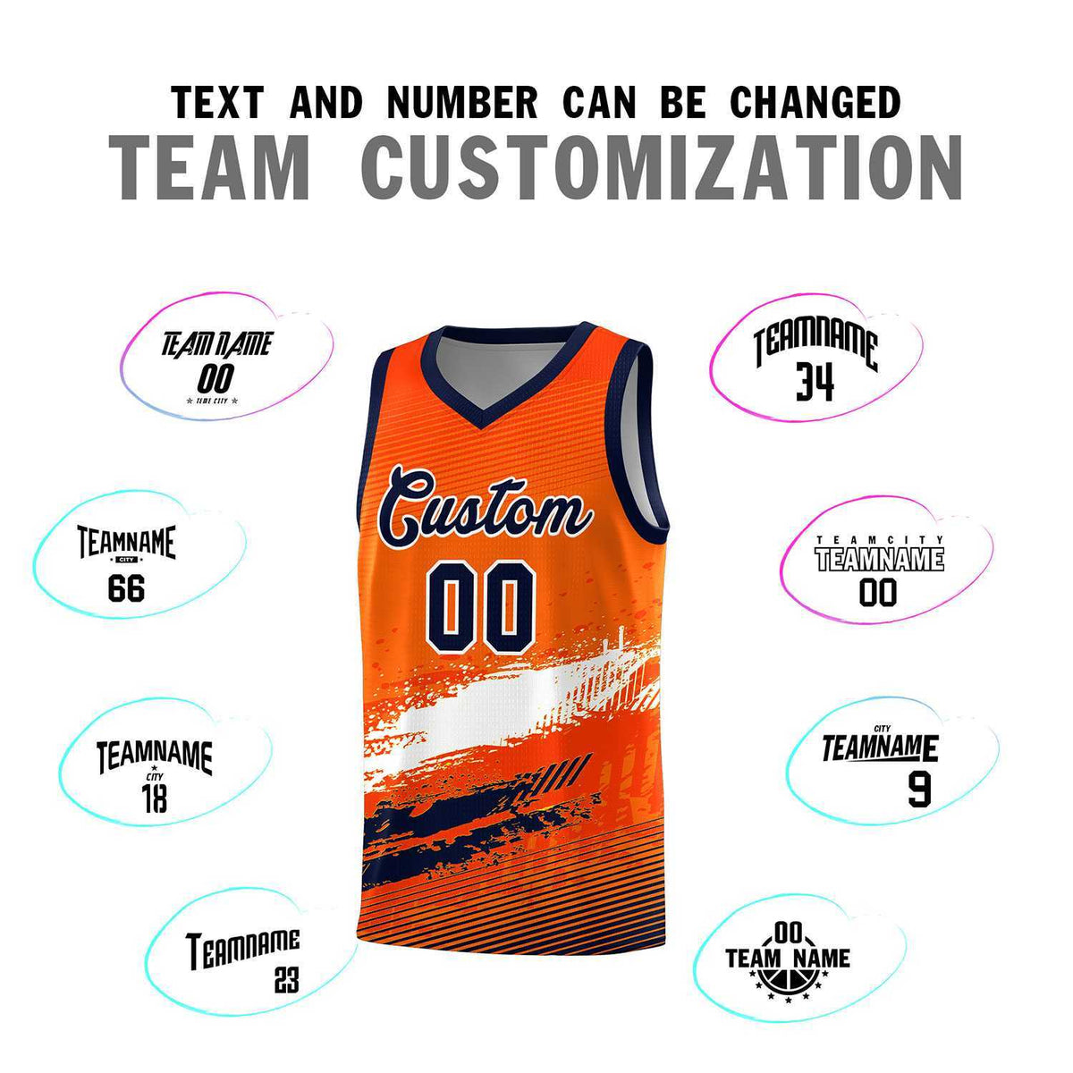 Custom Orange White and Navy Graffiti Pattern Sports Uniform Basketball Jersey|KXKSHOP