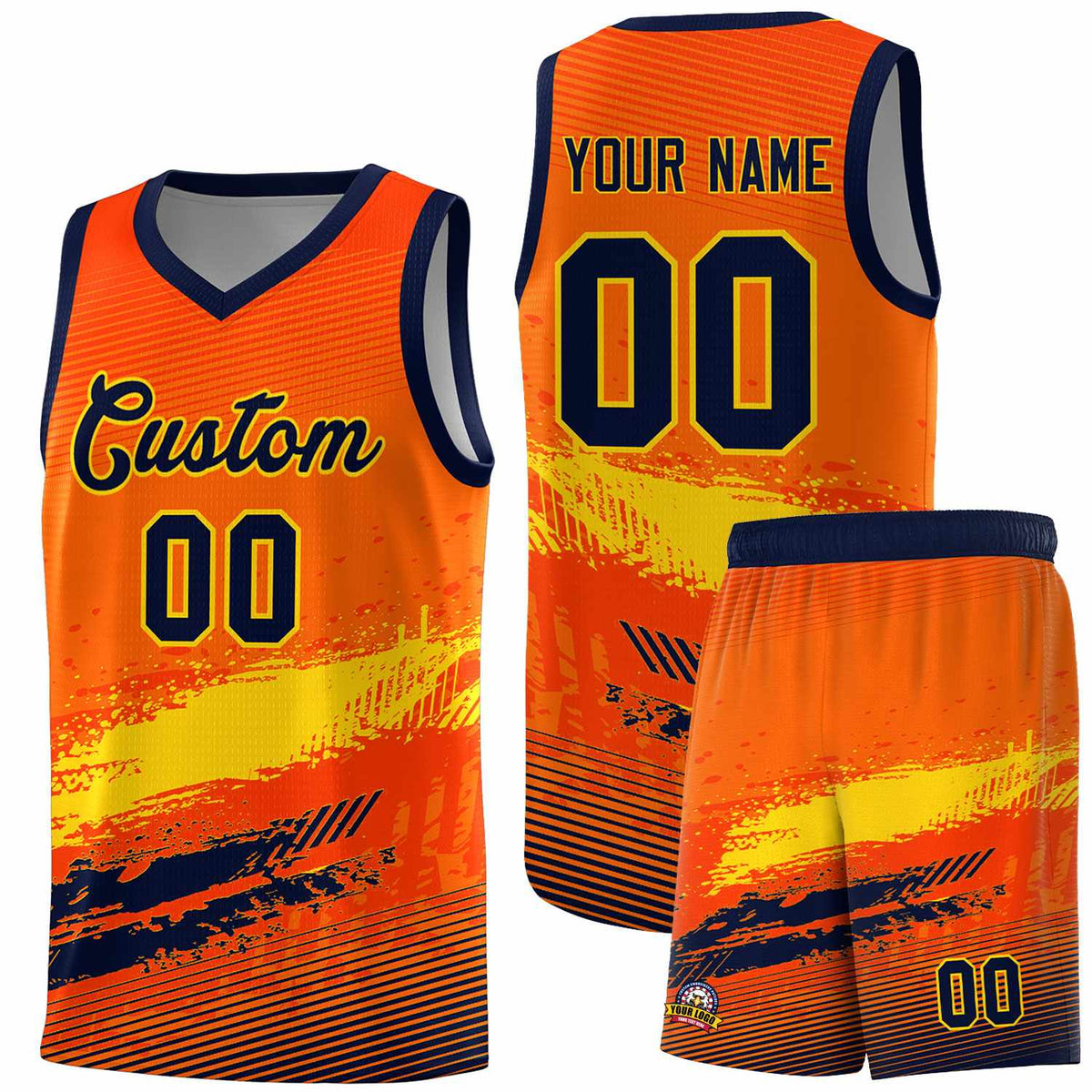 Custom Orange Gold and Navy Graffiti Pattern Sports Uniform Basketball Jersey|KXKSHOP